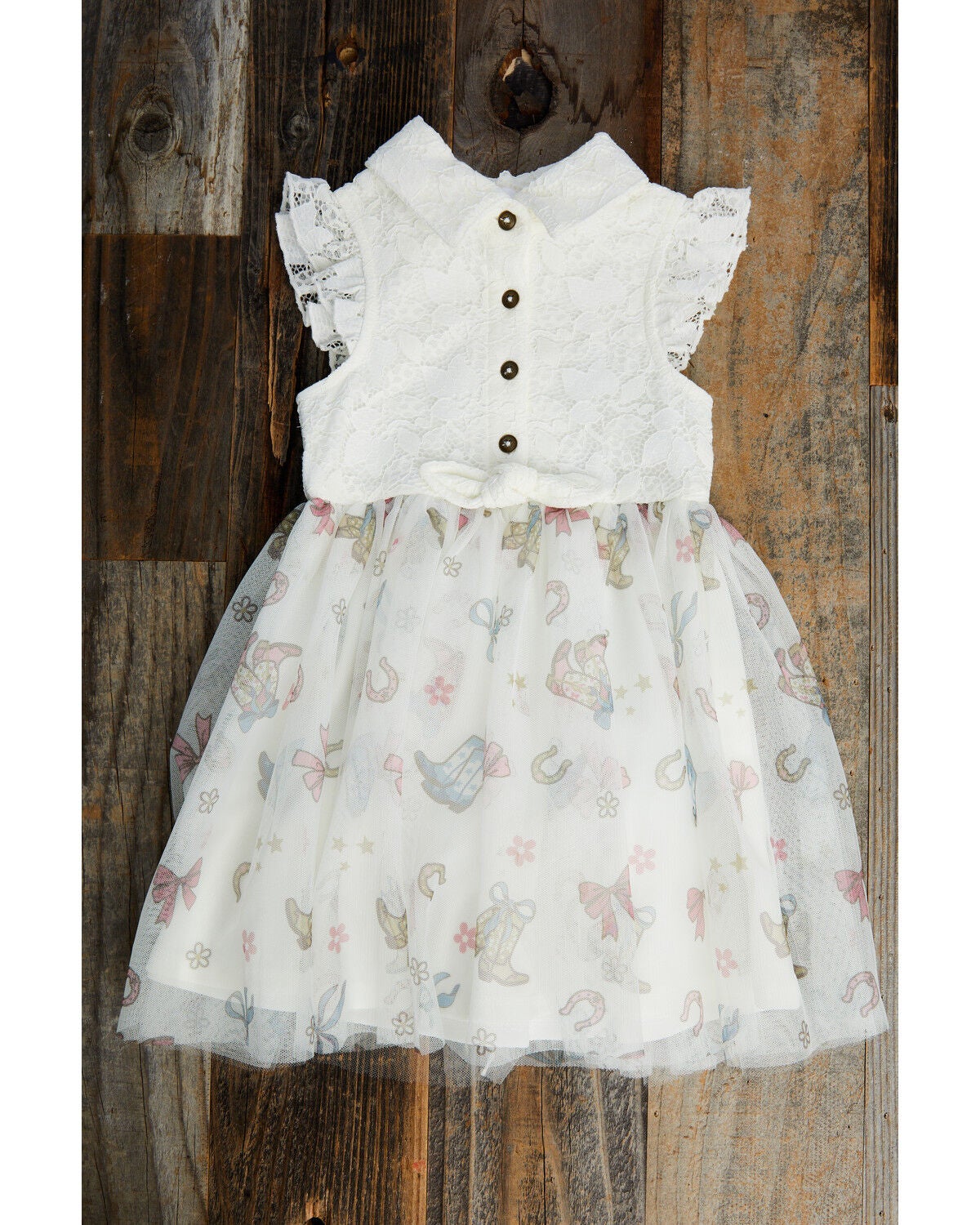 Girls' Sugar California Toddler Boots and Bows Printed Lace Dress