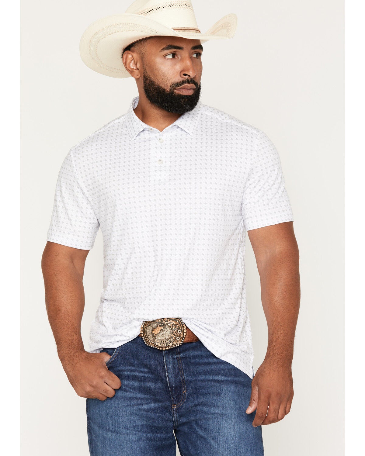 Men's Burlebo Texas Print Short Sleeve Button-Down Polo