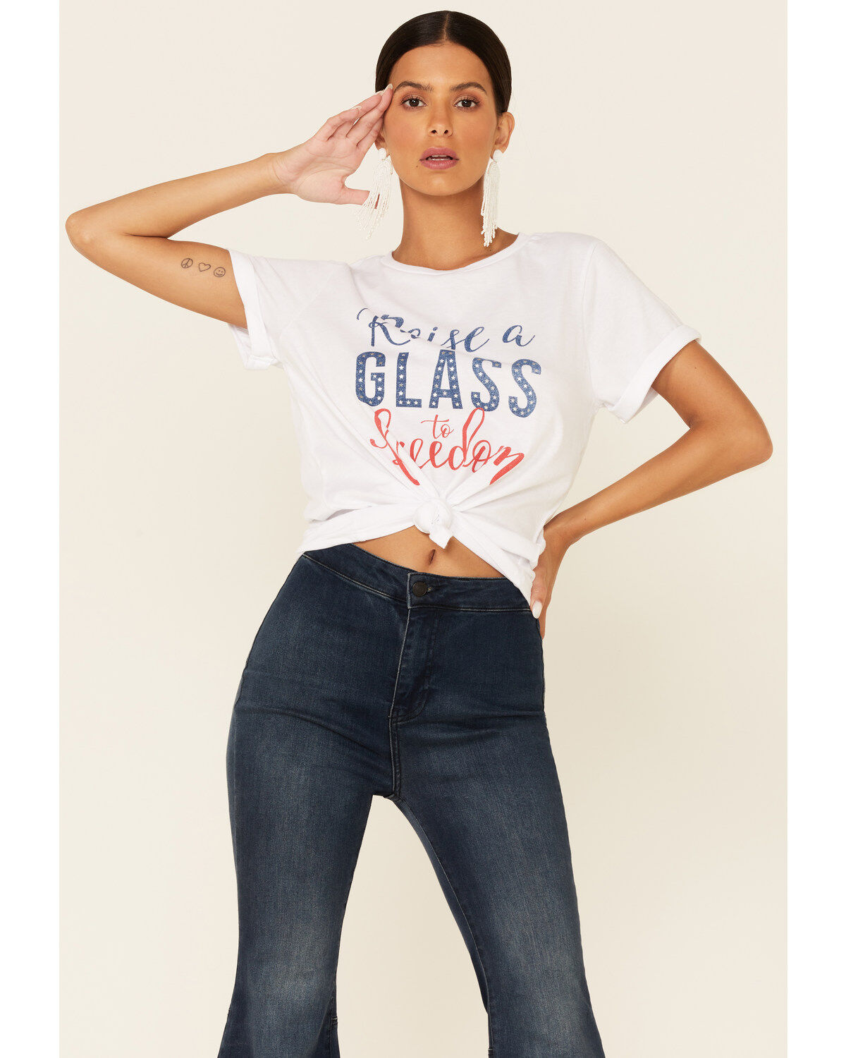 Women's Cut & Paste Raise A Glass To Freedom Graphic Short Sleeve Tee