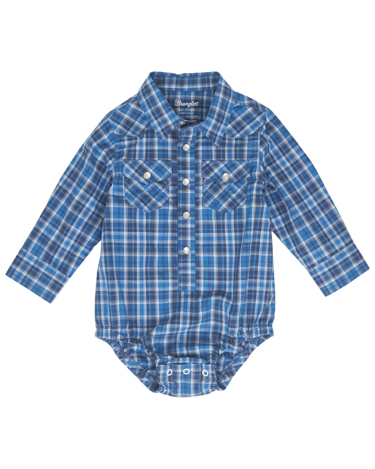 Boys' Wrangler Infant Plaid Print Long Sleeve Pearl Snap Onesie