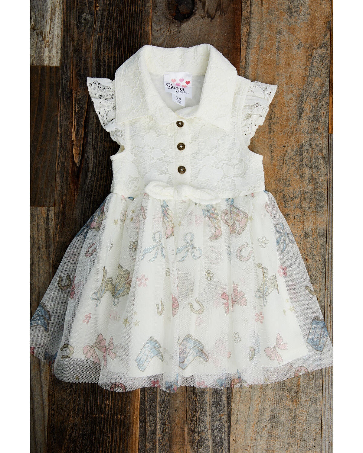 Girls' Sugar California Toddler Boots and Bows Printed Lace Dress