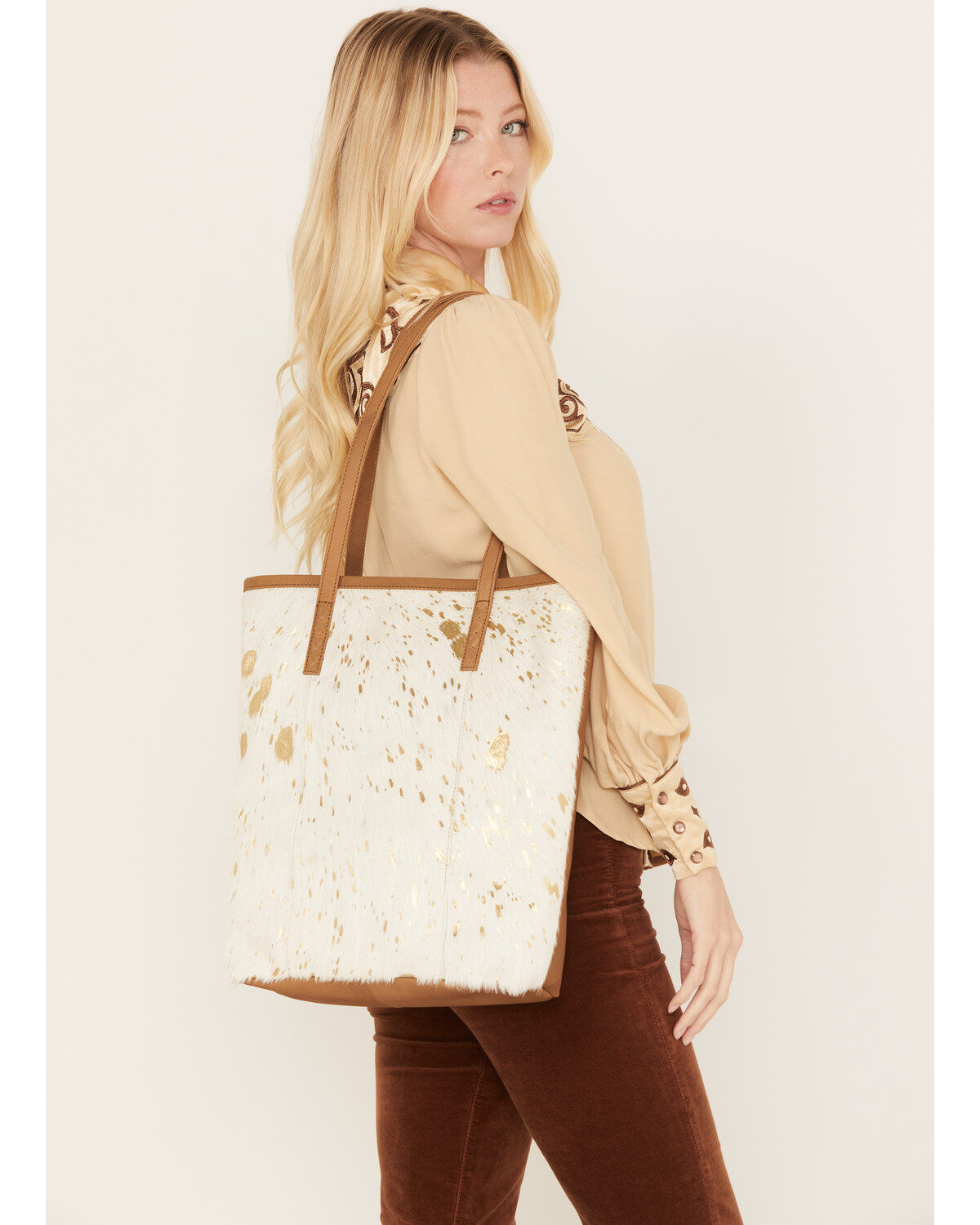 Women's Shyanne Gold Foil Hair-On Tote