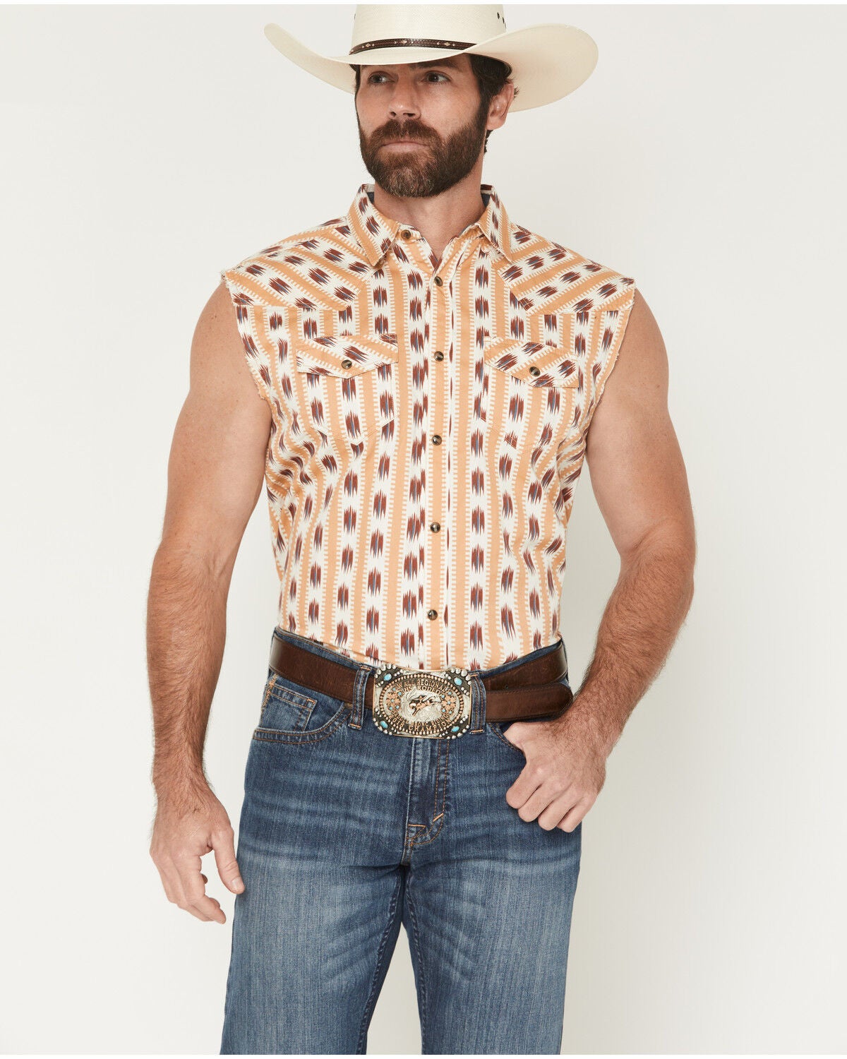 Men's Cody James Saint Southwestern Stripe Print Sleeveless Snap Weste