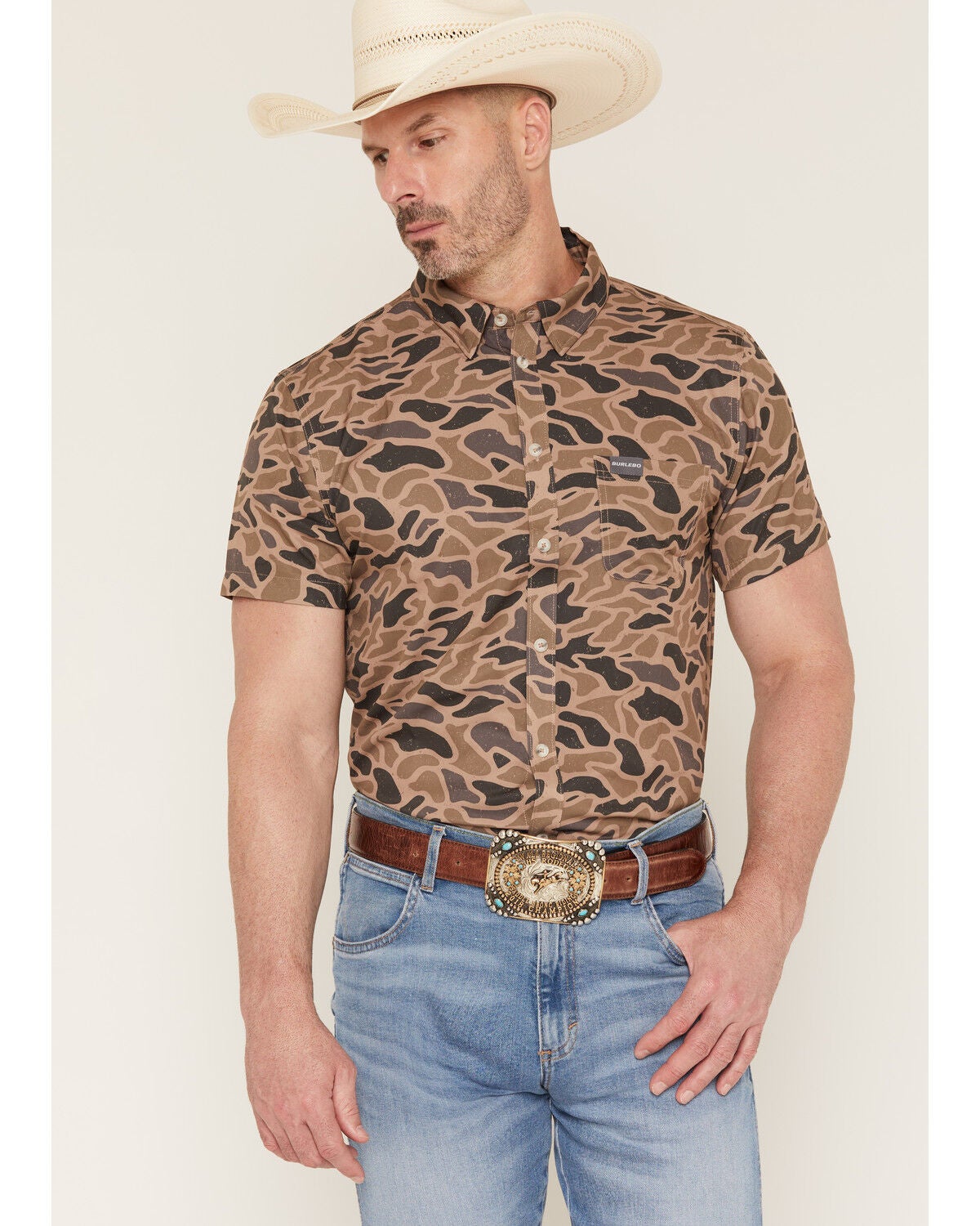 Men's Burlebo Camo Print Short Sleeve Button-Down Western Shirt