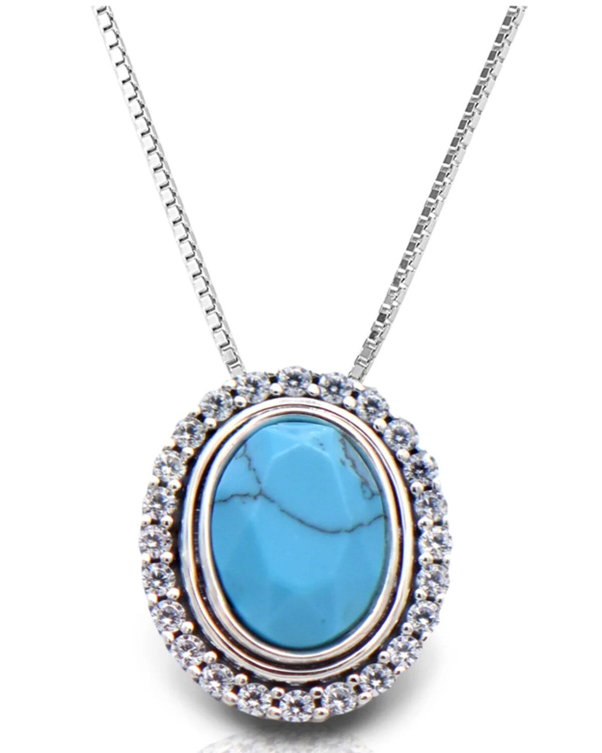 Women's Kelly Herd Turquoise Oval Pendant Silver Necklace