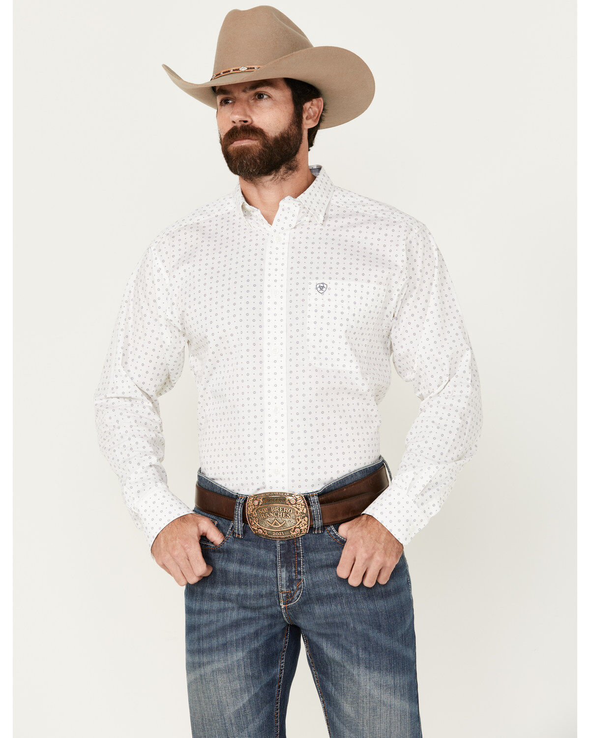 Men's Ariat Wrinkle Free Ogden Geo Print Long Sleeve Button-Down Weste