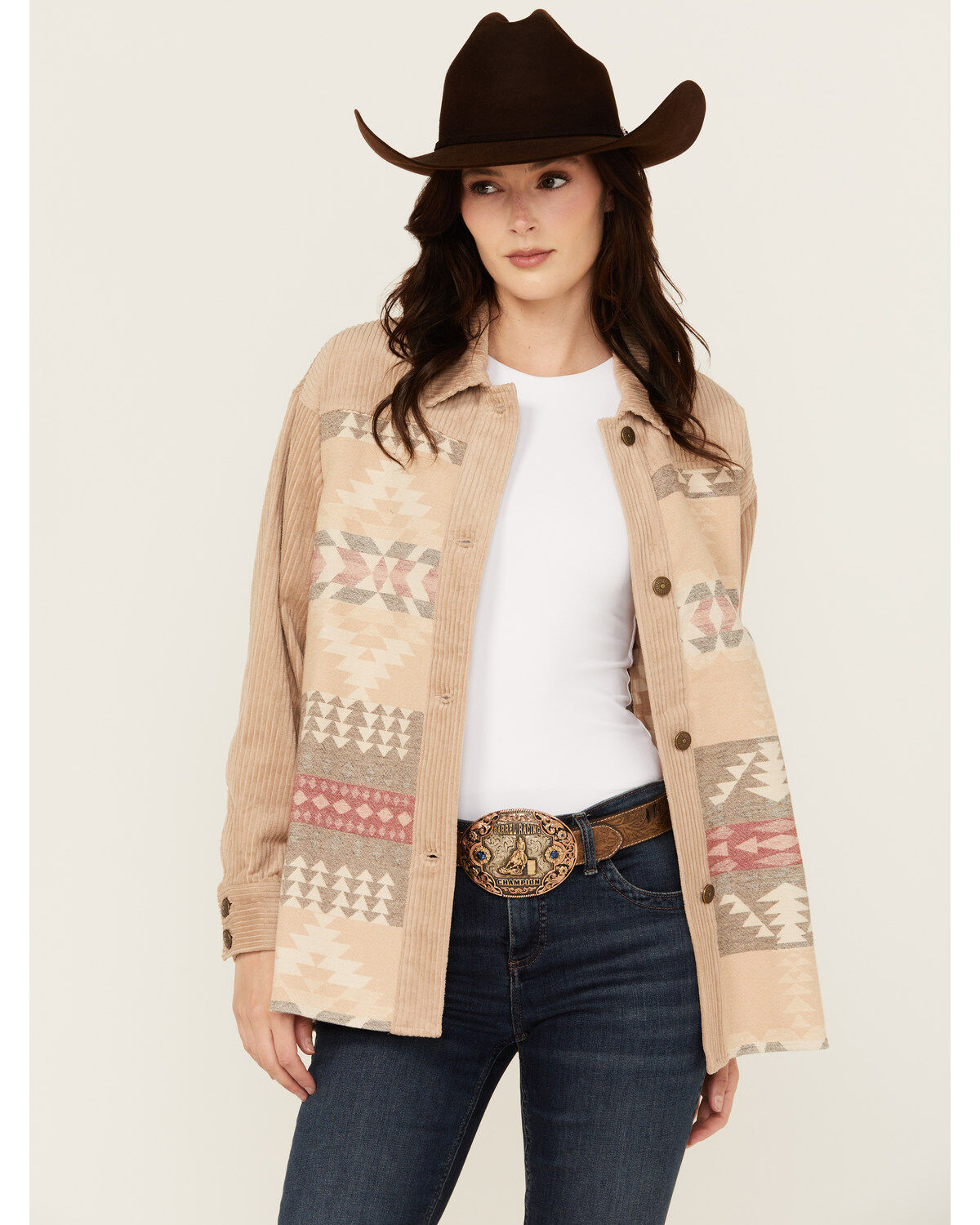 Women's Shyanne Wide Wale Southwestern Print Corduroy Shacket
