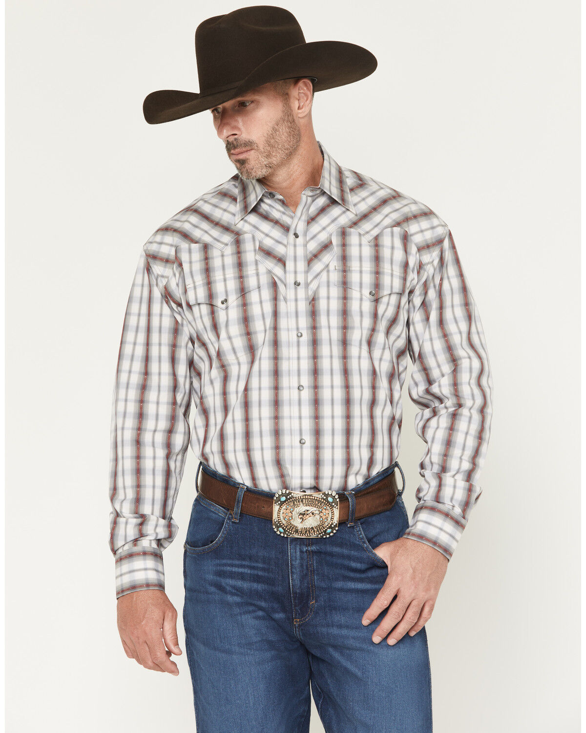 Men's Stetson Plaid Print Long Sleeve Snap Western Shirt