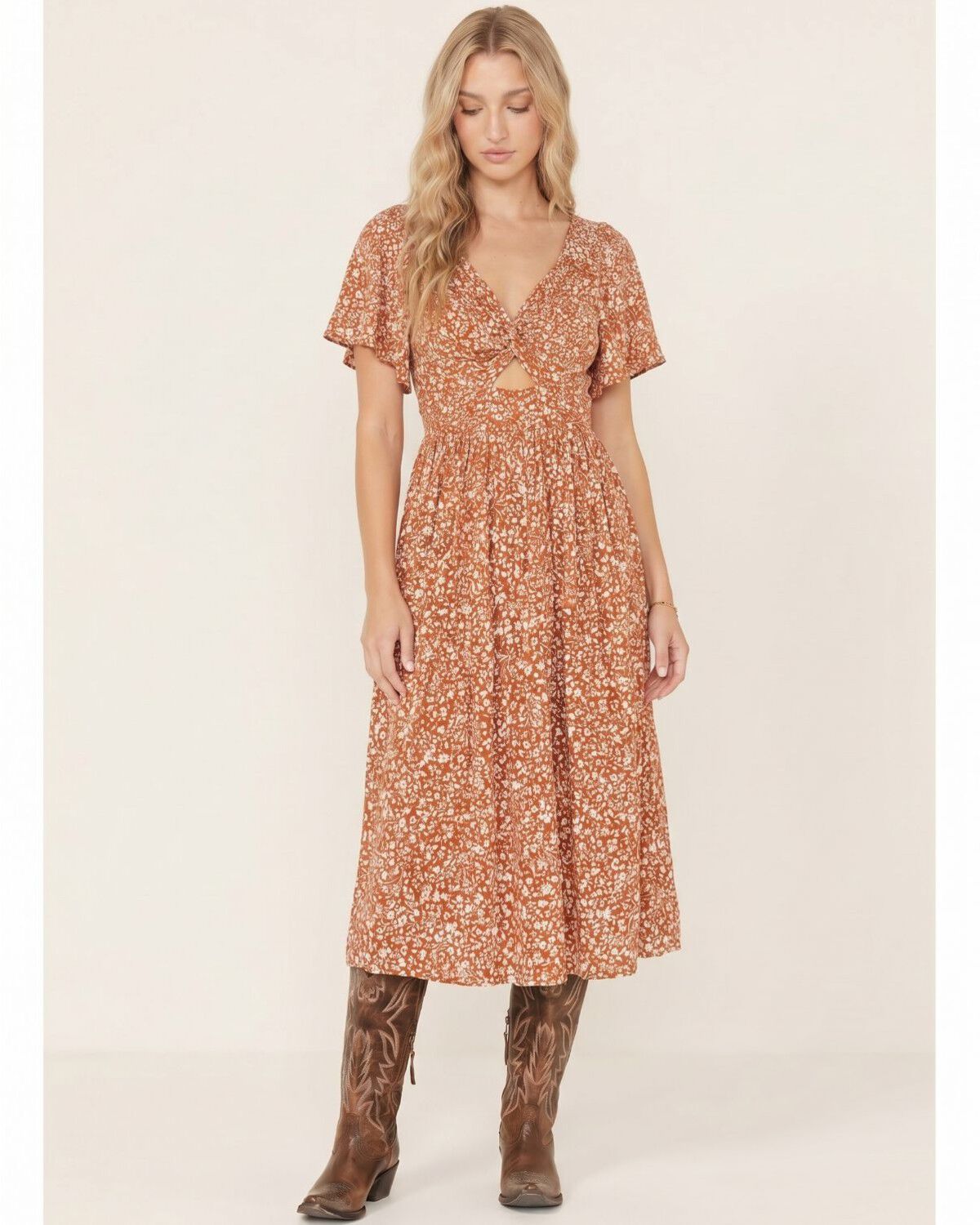 Women's Angie Floral Print Front Twist Midi Dress