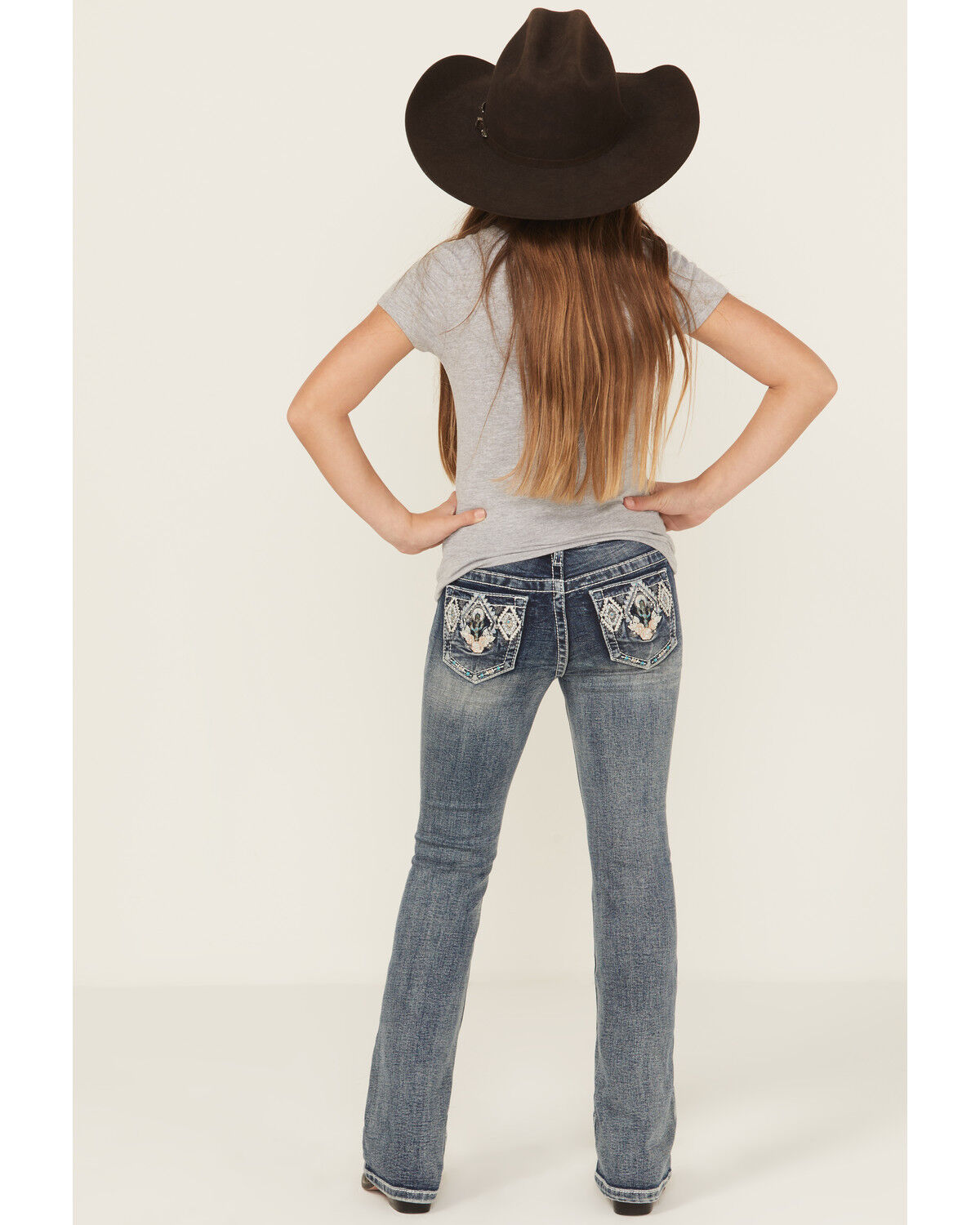 Girls' Grace In LA Chevron Cactus Embroidered Bootcut Stretch Denim Je