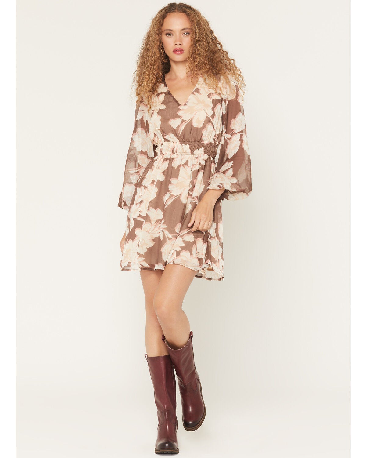 Women's Shyanne Floral Long Sleeve Crinkle Mini Dress