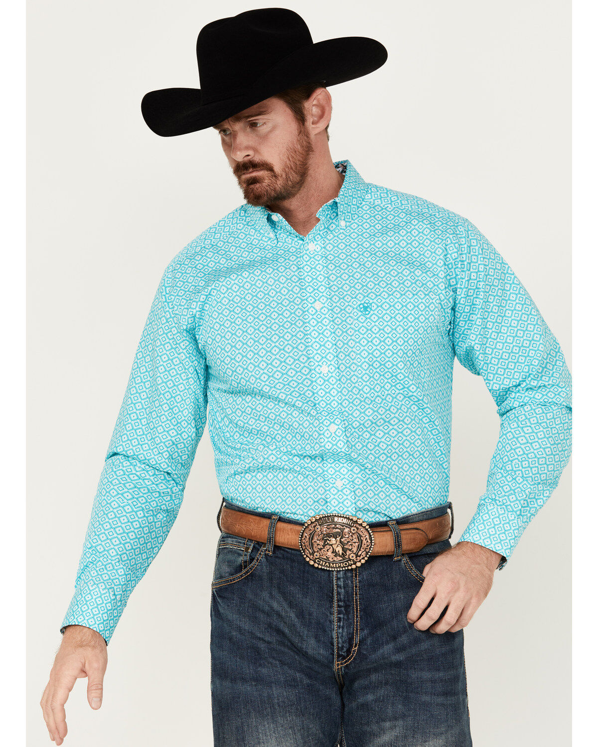 Men's Ariat Wrinkle Free Stanley Geo Print Classic Fit Long Sleeve But