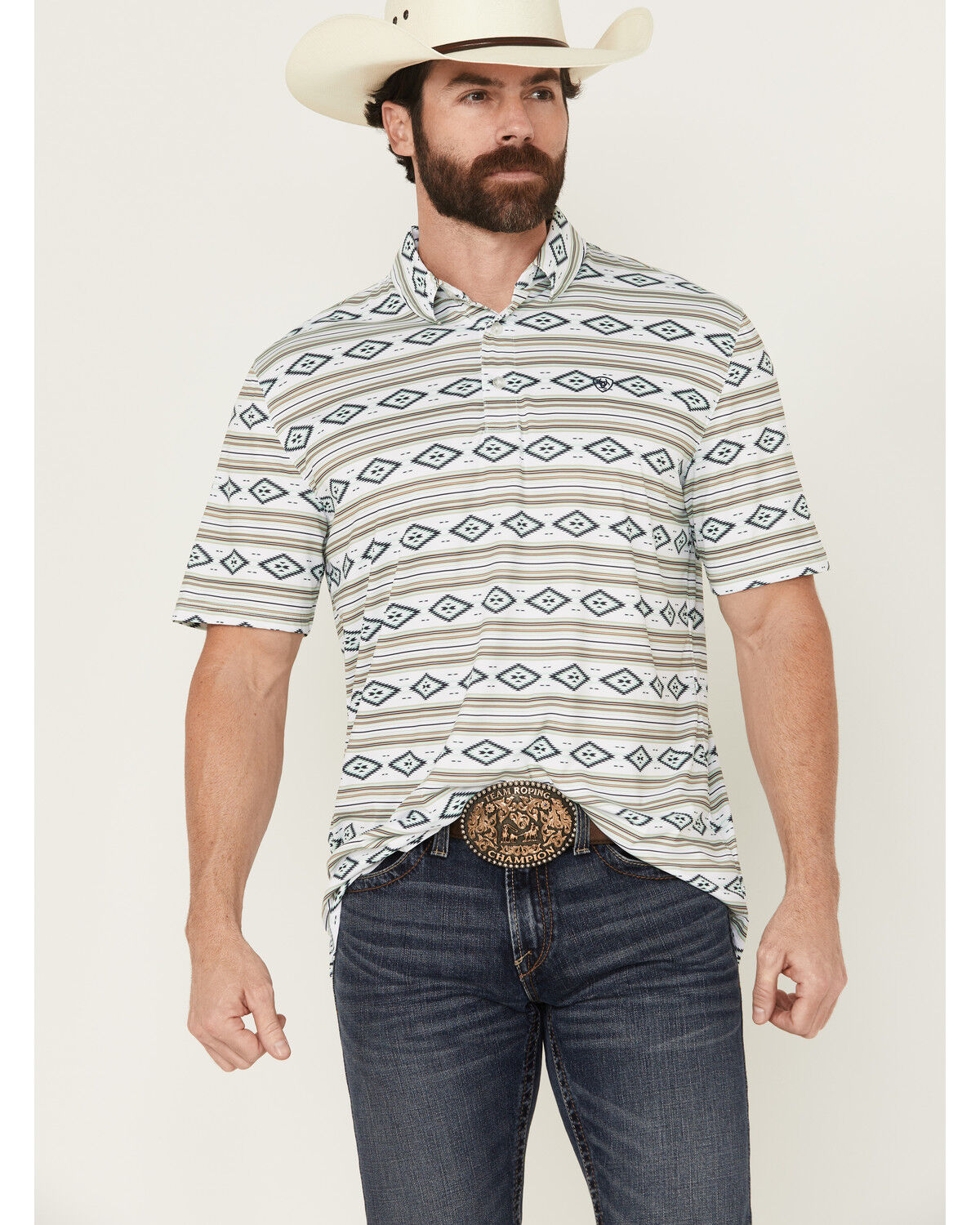 Men's Ariat Southwestern Striped Short Sleeve Performance Polo