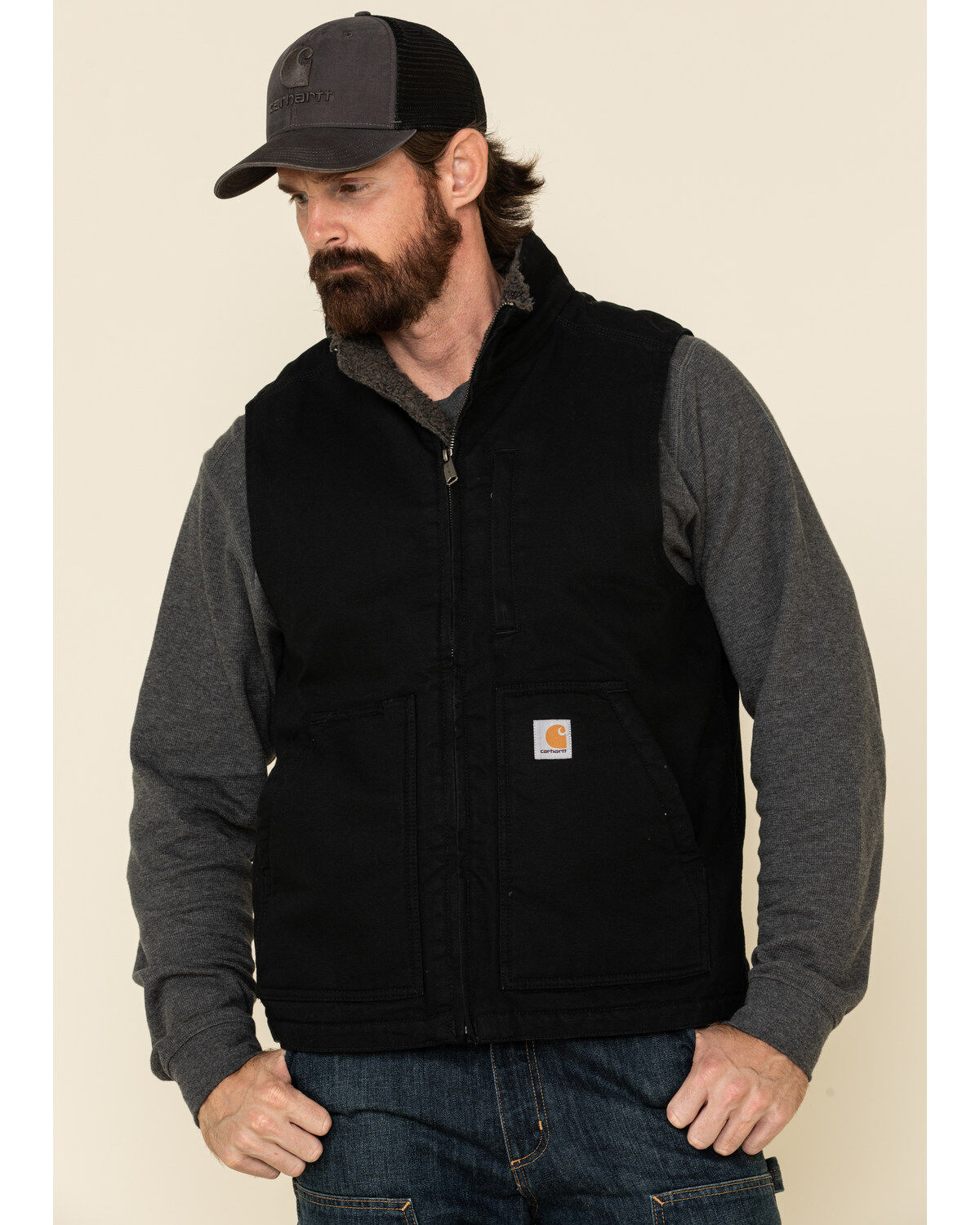 Men's Carhartt Duck Sherpa Lined Mock Neck Work Vest - Tall