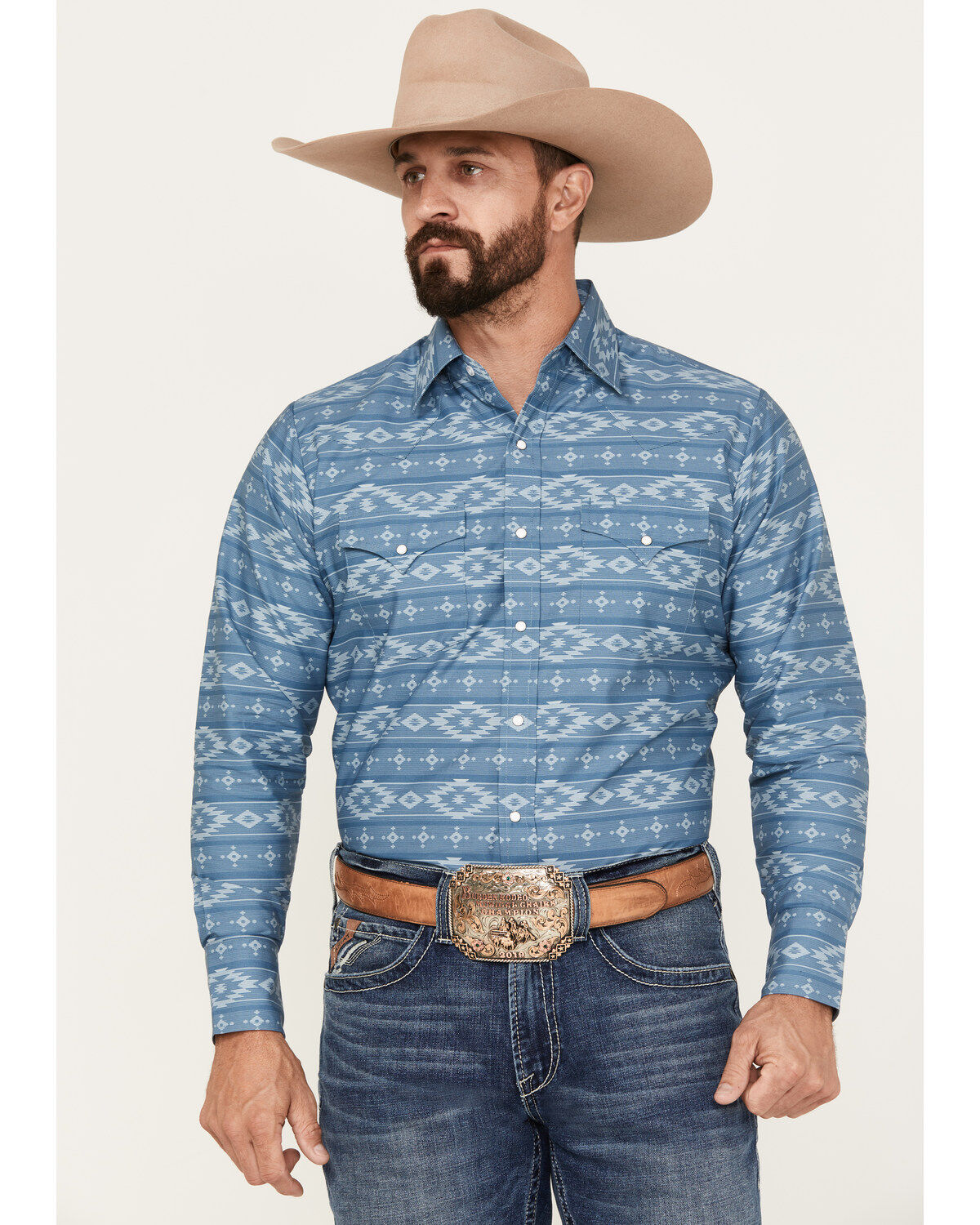 Men's Ely Walker Southwestern Print Long Sleeve Pearl Snap Western Shi