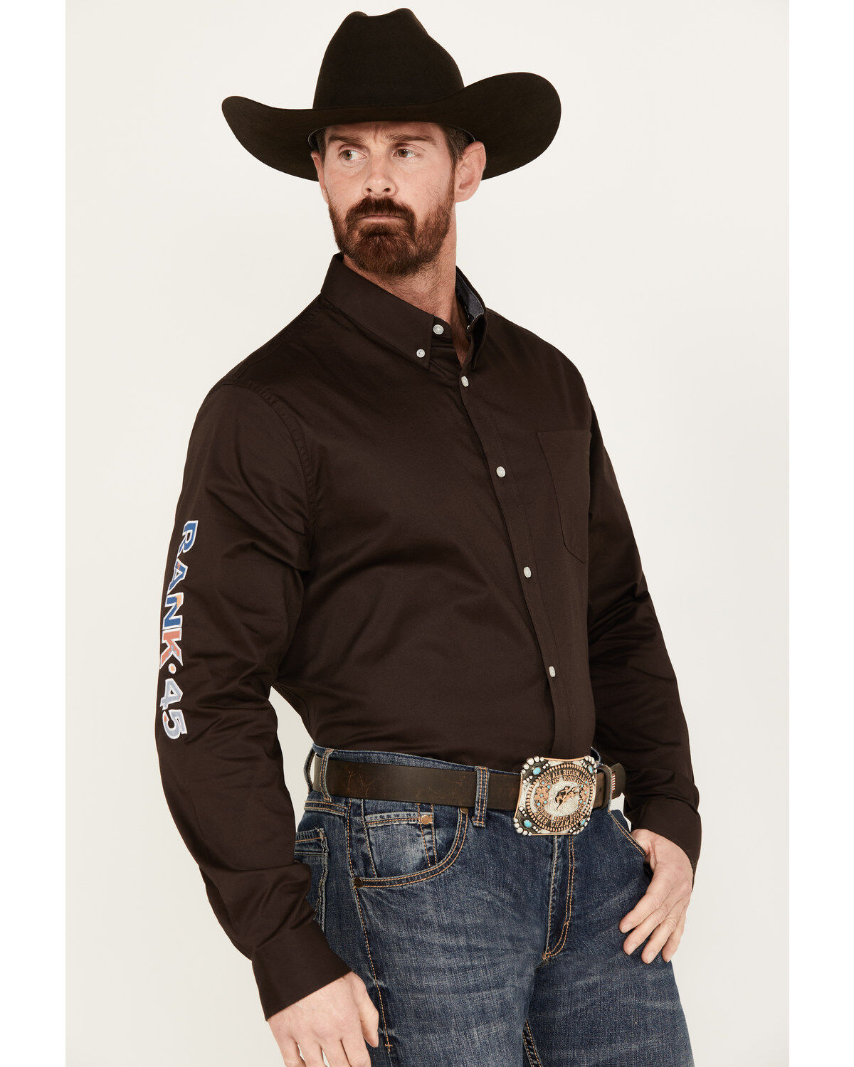 Men's Rank 45 Solid Basic Twill Logo Long Sleeve Button-Down Western