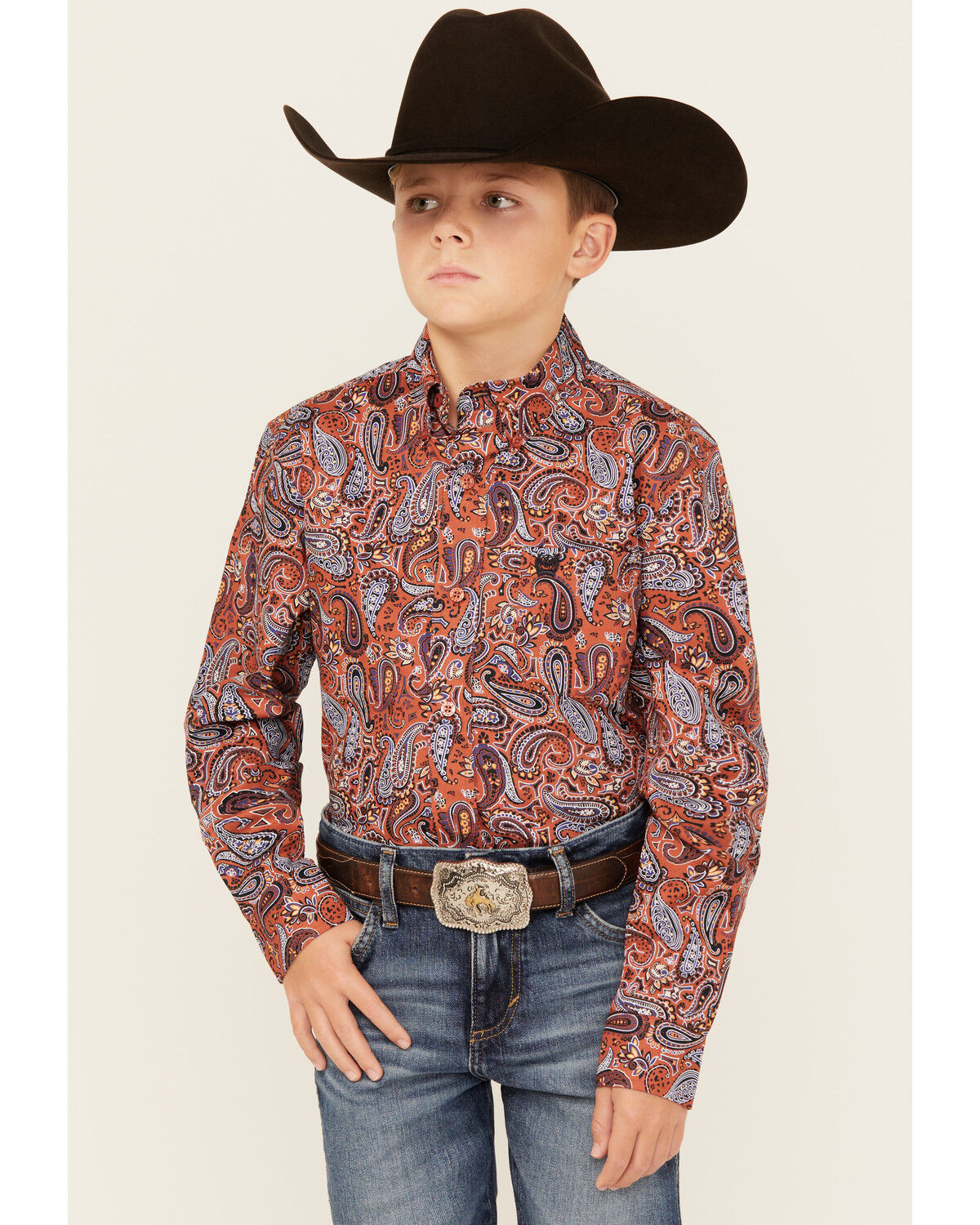 Boys' Cinch Paisley Print Long Sleeve Button-Down Western Shirt