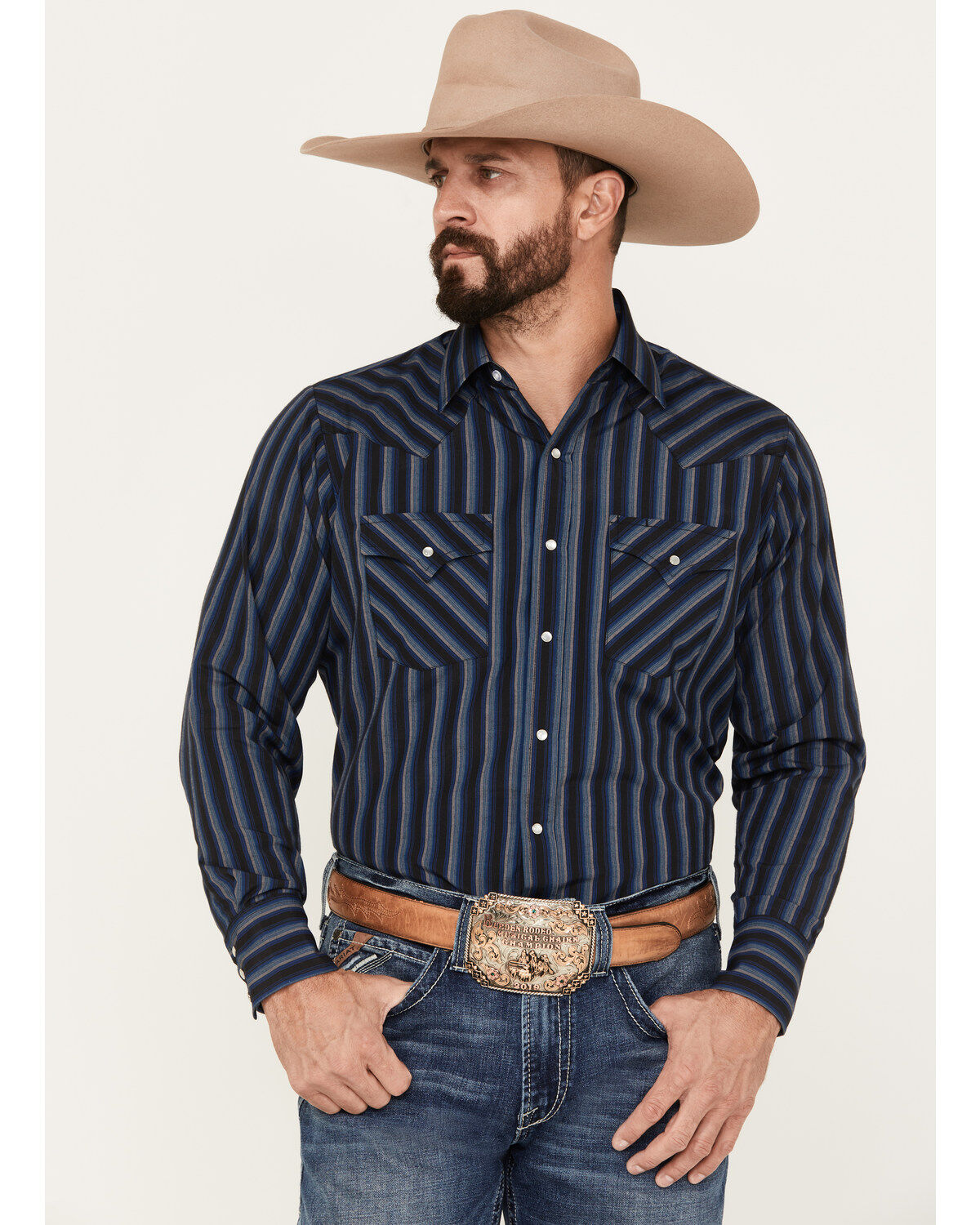 Men's Ely Walker Striped Long Sleeve Pearl Snap Western Shirt