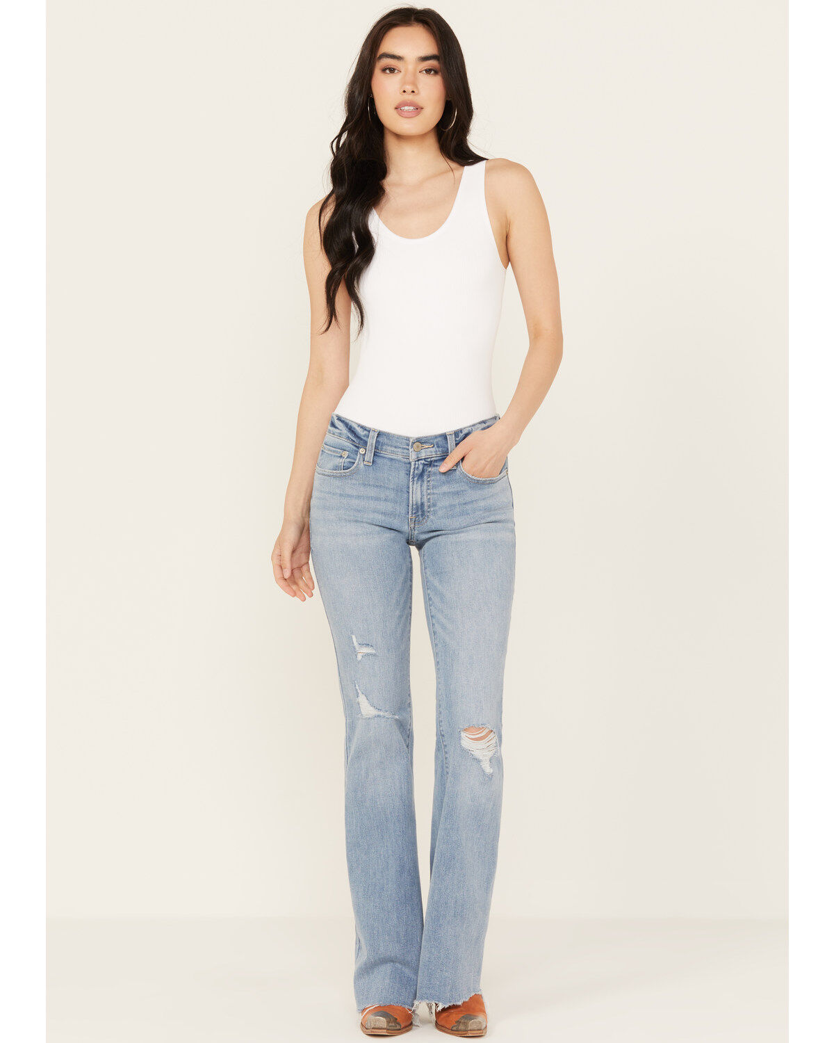 Women's Lucky Brand Light Wash Capsize Destruction Mid Rise Sweet Flar