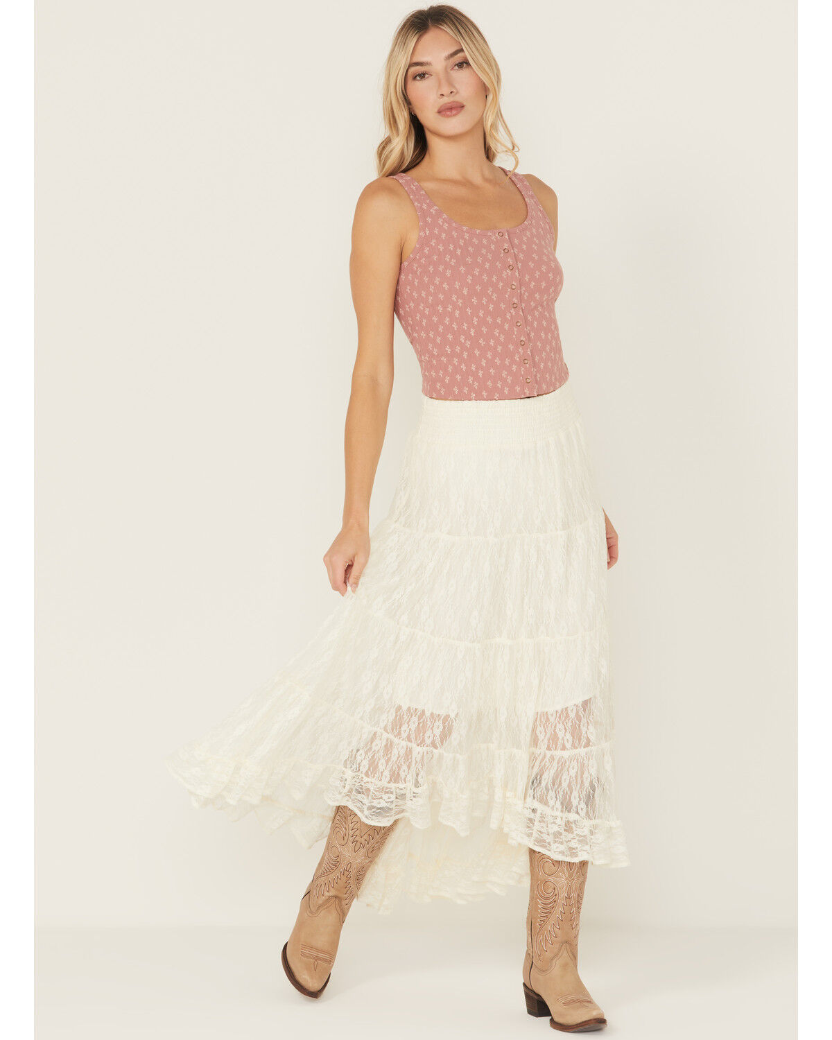 Women's Wild Moss Lace High-Low Skirt