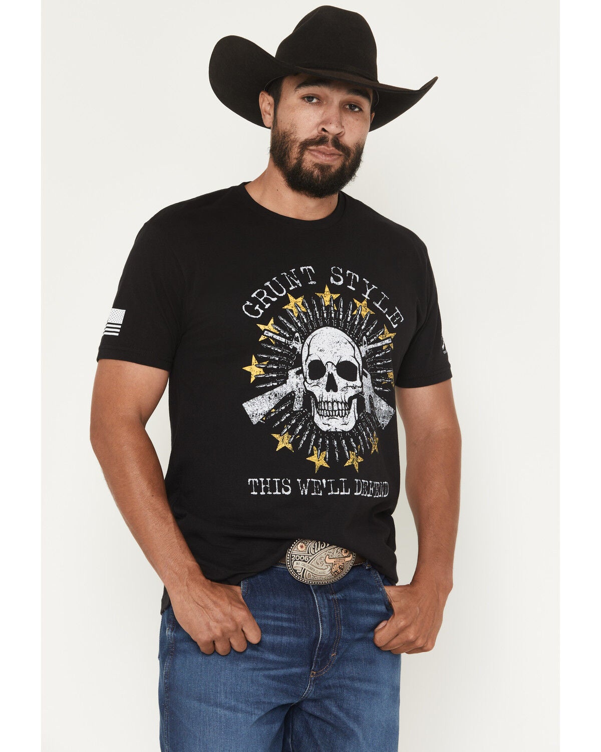 Men's Grunt Style Crossed Rifle Skull Short Sleeve Graphic T-Shirt