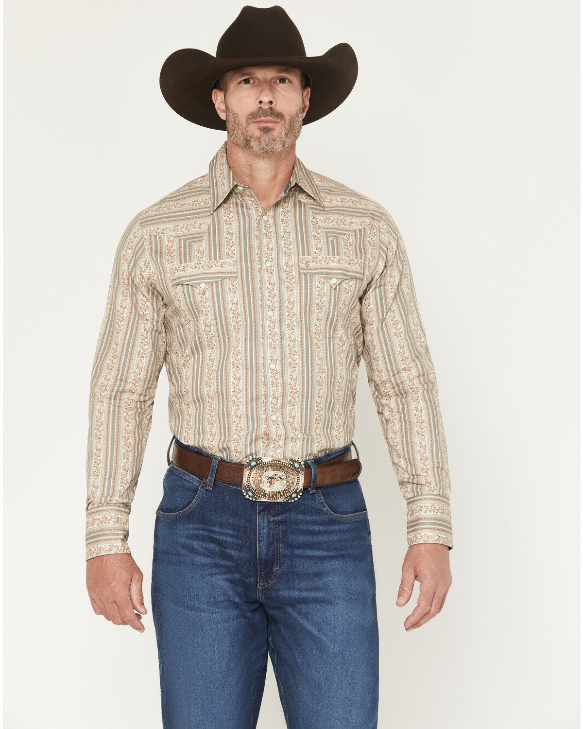 Men's Stetson Wallpaper Floral Print Long Sleeve Snap Western Shirt