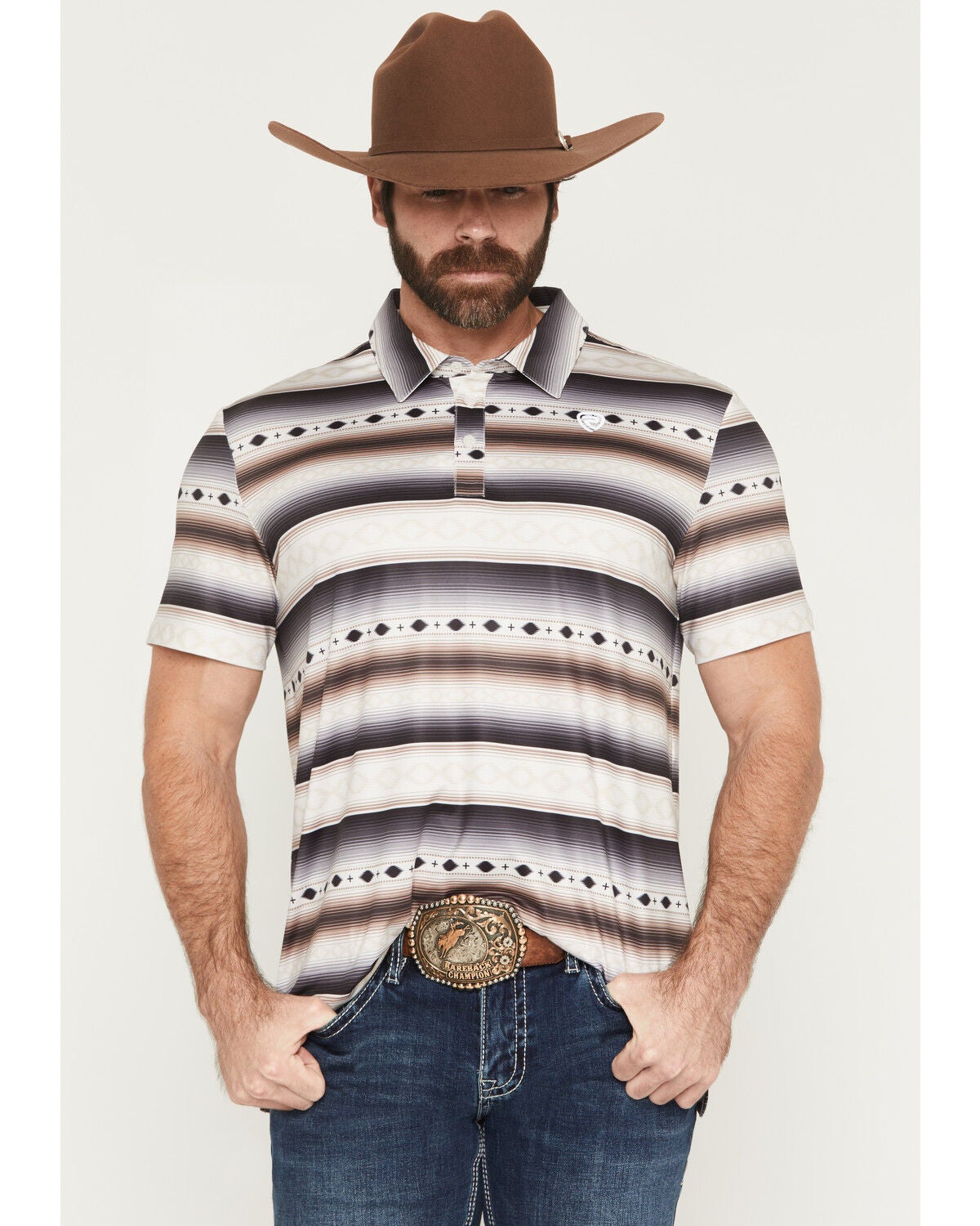 Men's Rock & Roll Denim Southwestern Striped Short Sleeve Button-Down