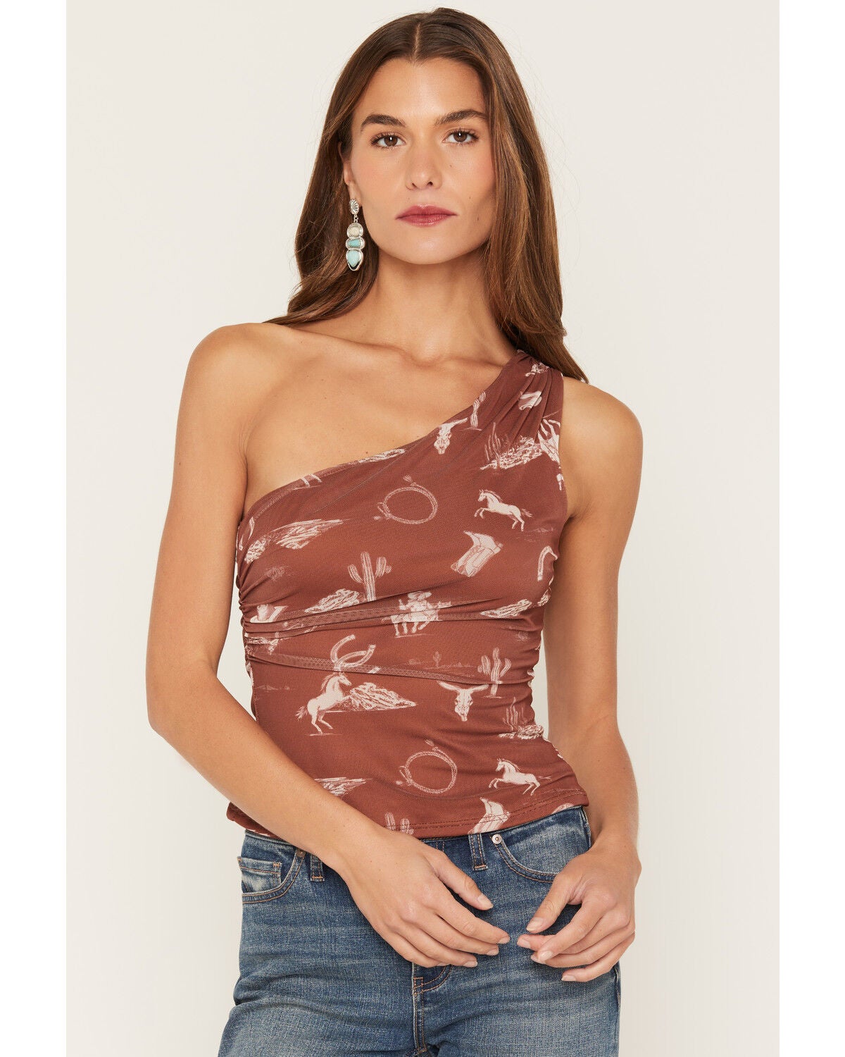 Women's Ash & Violet Conversational Print One Shoulder Top