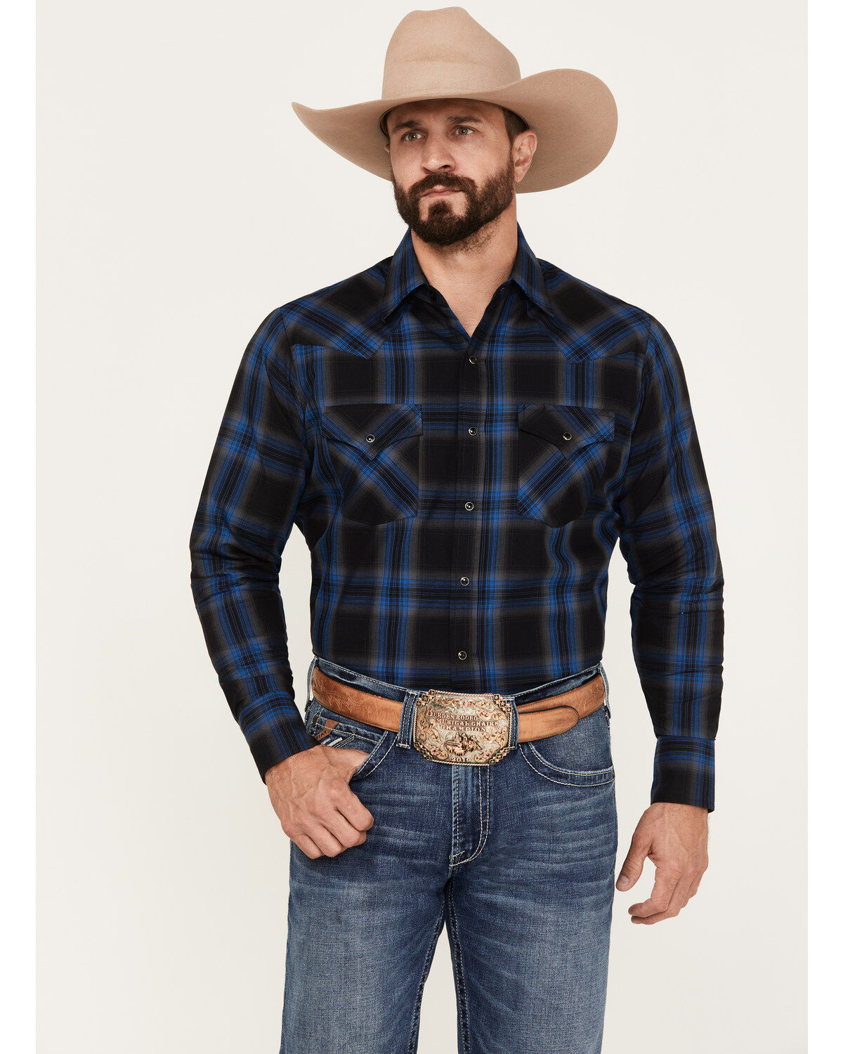 Men's Ely Walker Plaid Print Long Sleeve Snap Western Shirt