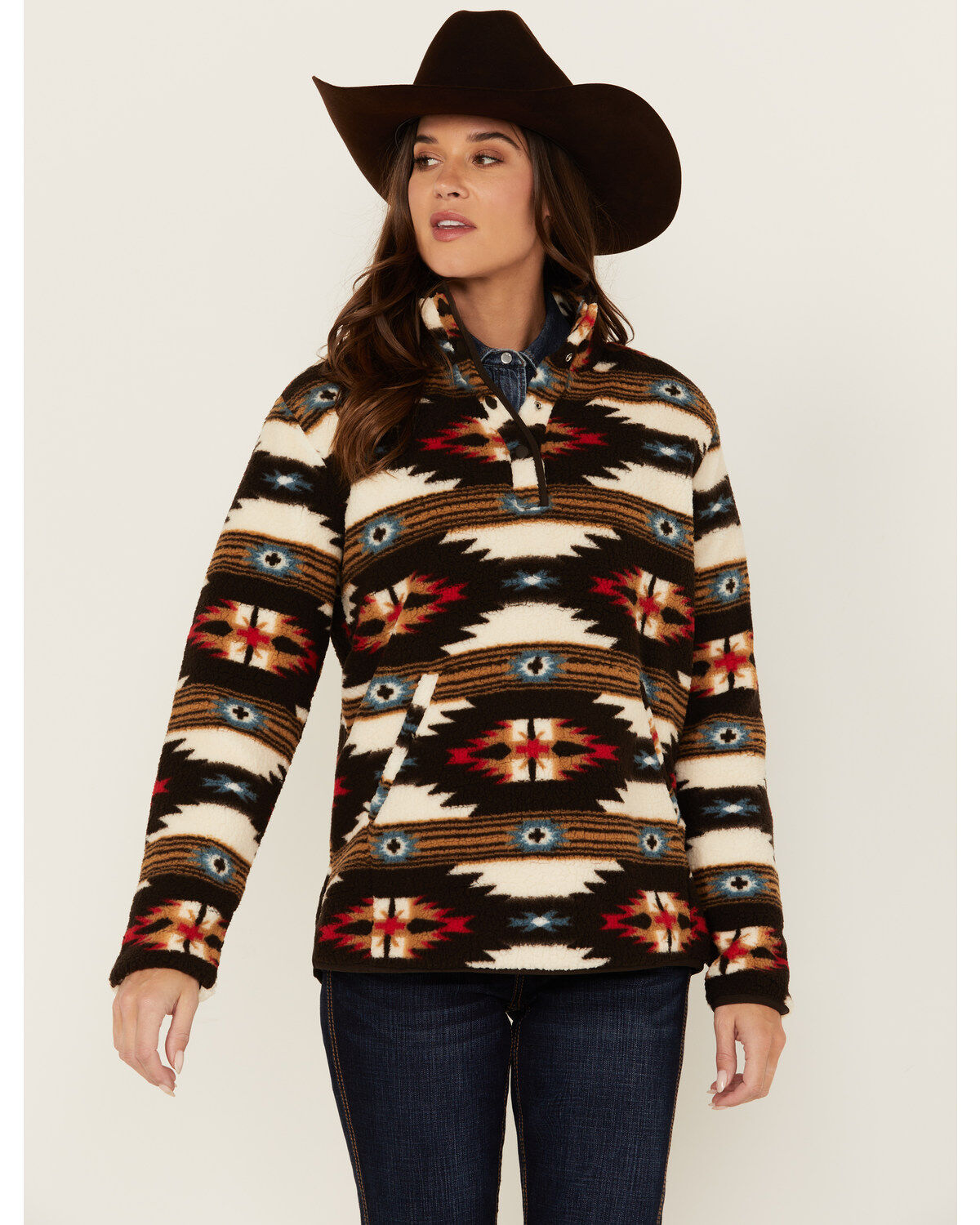 Women's Wrangler Southwestern Print 1/2 Zip Sherpa Fleece Pullover