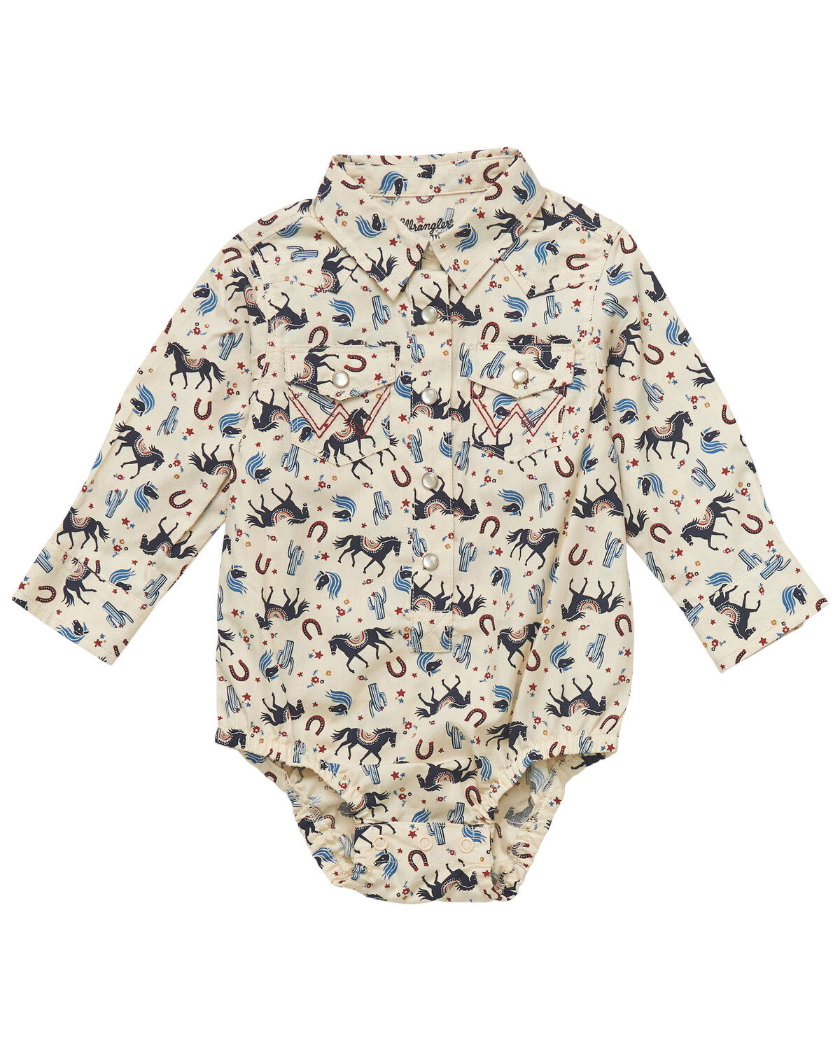 Girls' Wrangler Infant Horse Long Sleeve Pearl Snap Graphic Print Ones