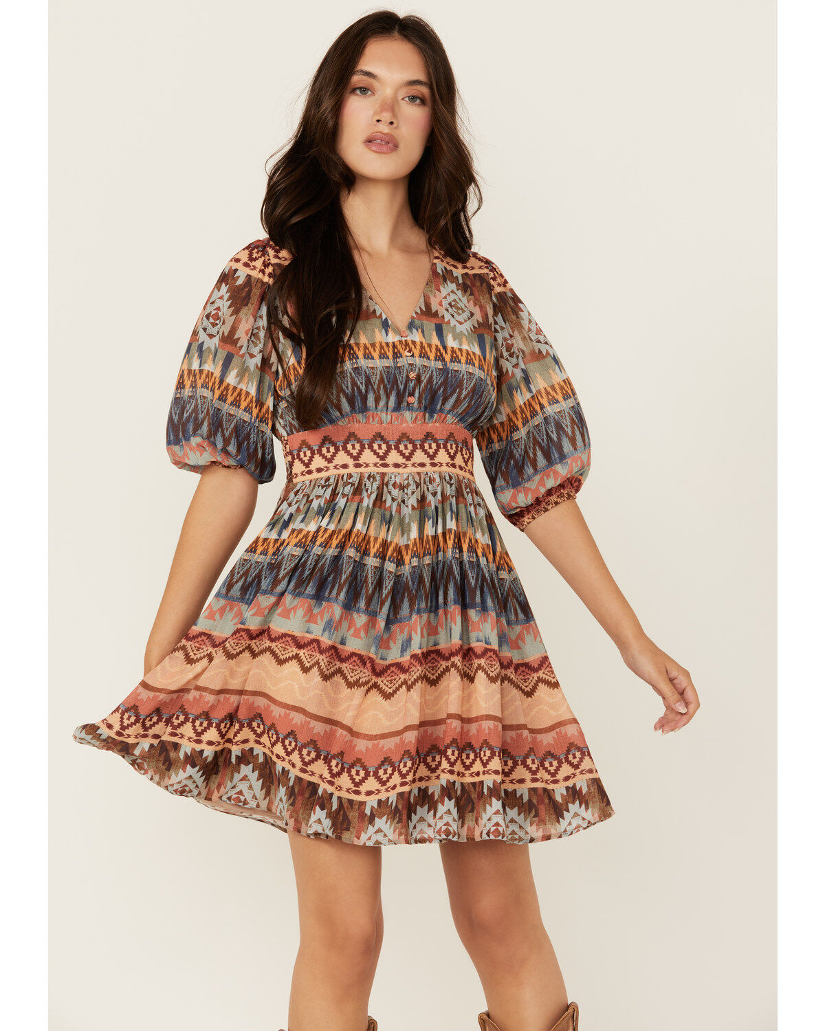 Women's Shyanne Southwestern Print Long Sleeve Mini Dress