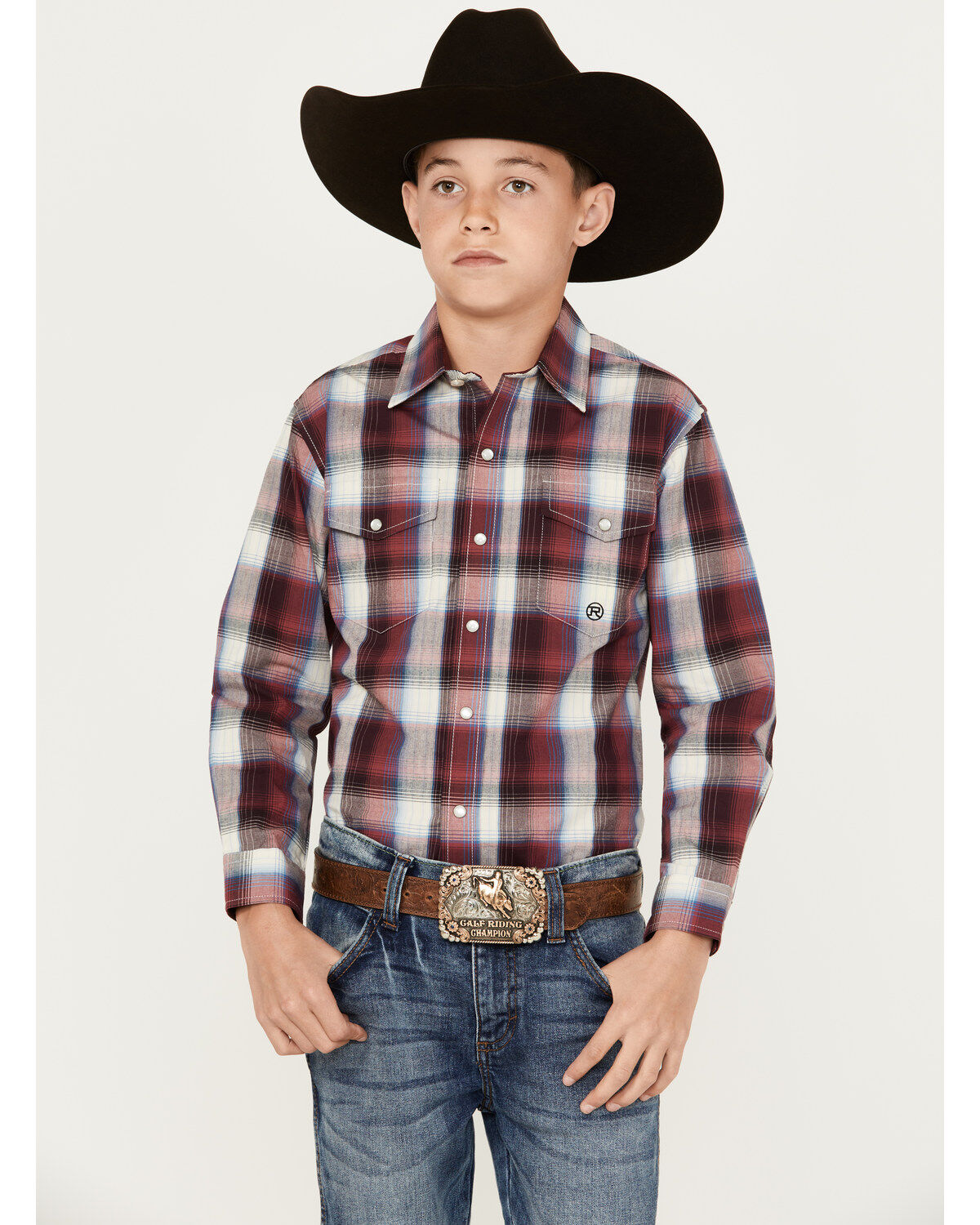 Boys' Roper Plaid Print Long Sleeve Pearl Snap Western Shirt