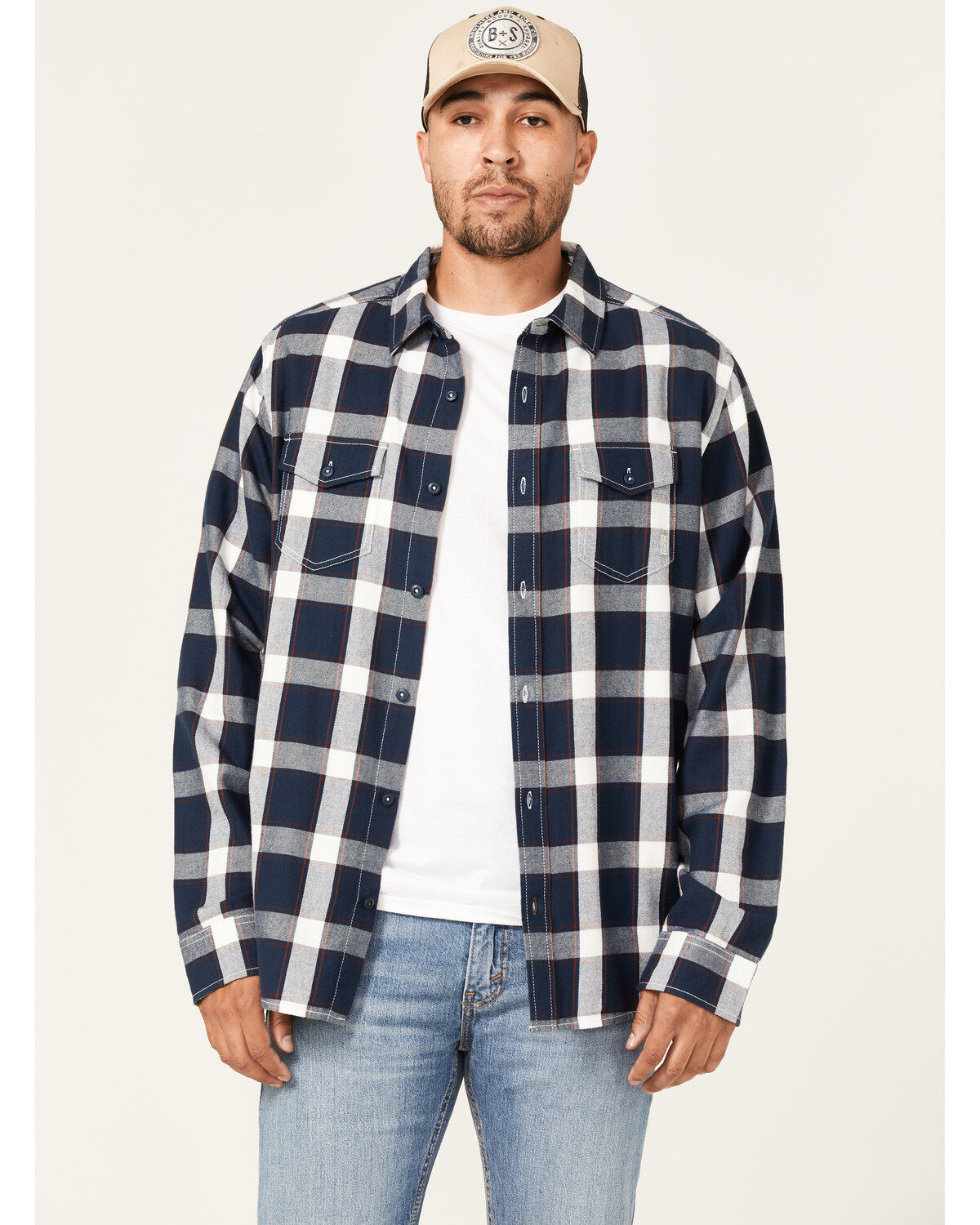 Men's Brothers and Sons Large Plaid Print Long Sleeve Button Down West