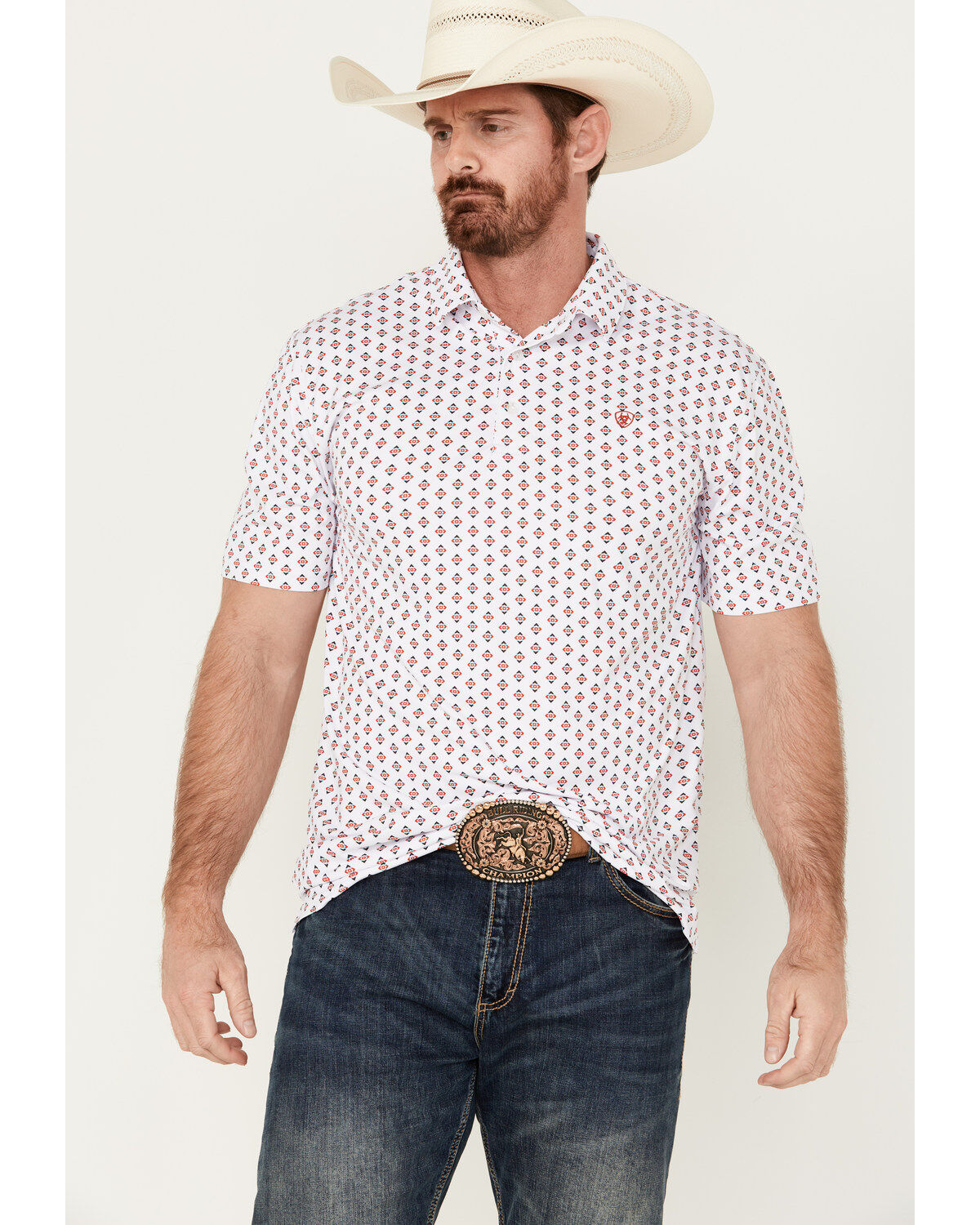 Men's Ariat Geo Print Short Sleeve Polo Shirt