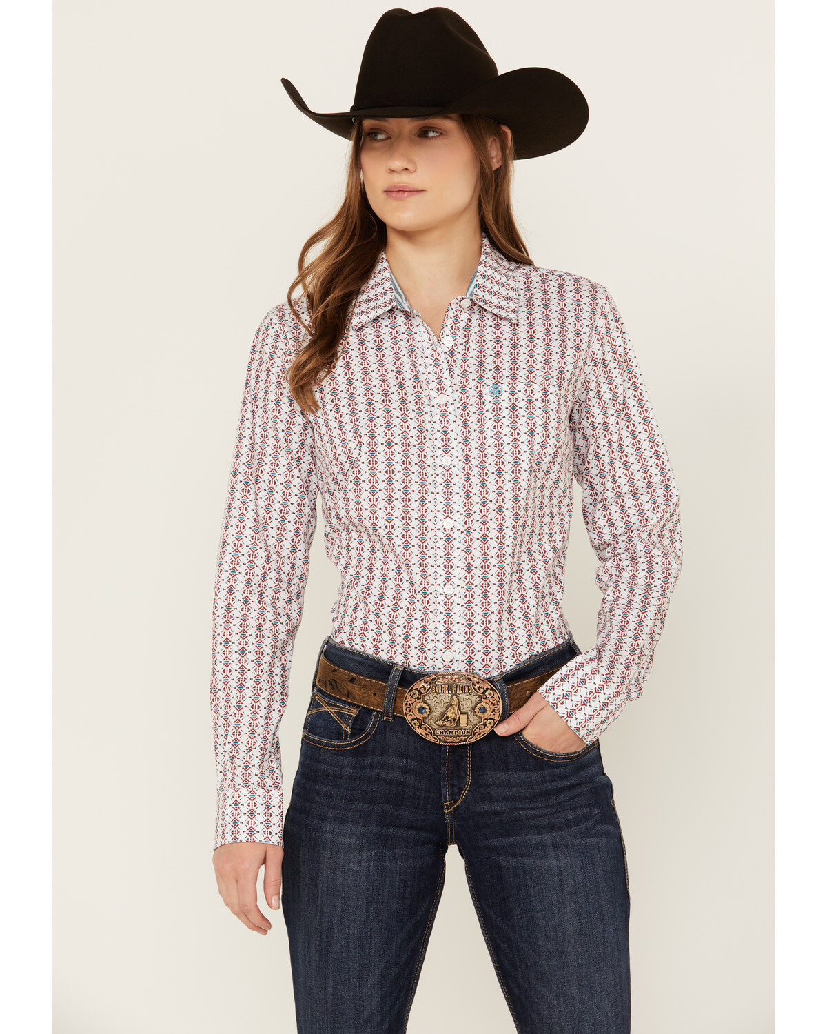 Women's Ariat Geo Print Long Sleeve Button-Down Western Shirt