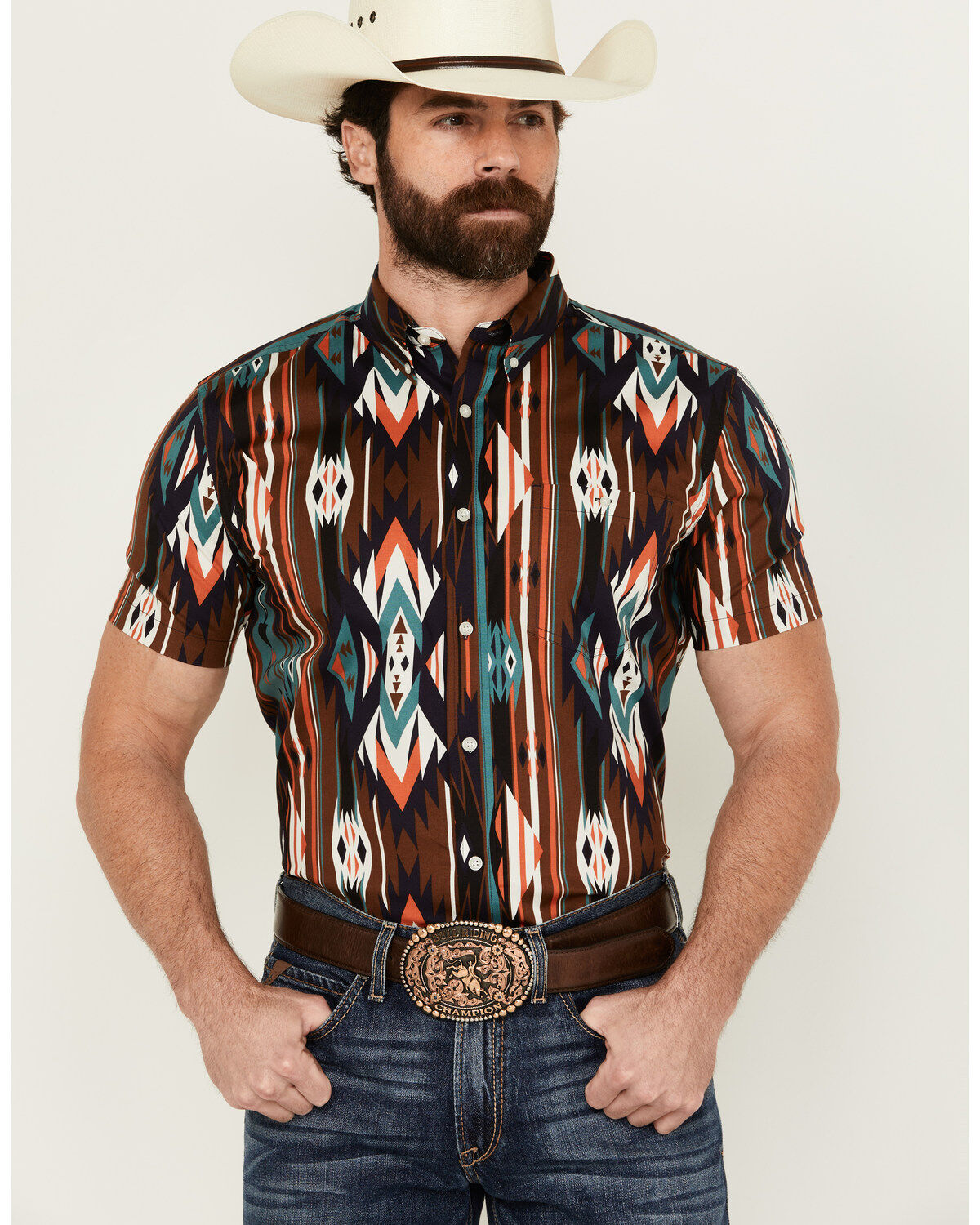 Men's RANK 45 Calvaztec Southwestern Print Short Sleeve Button-Down S