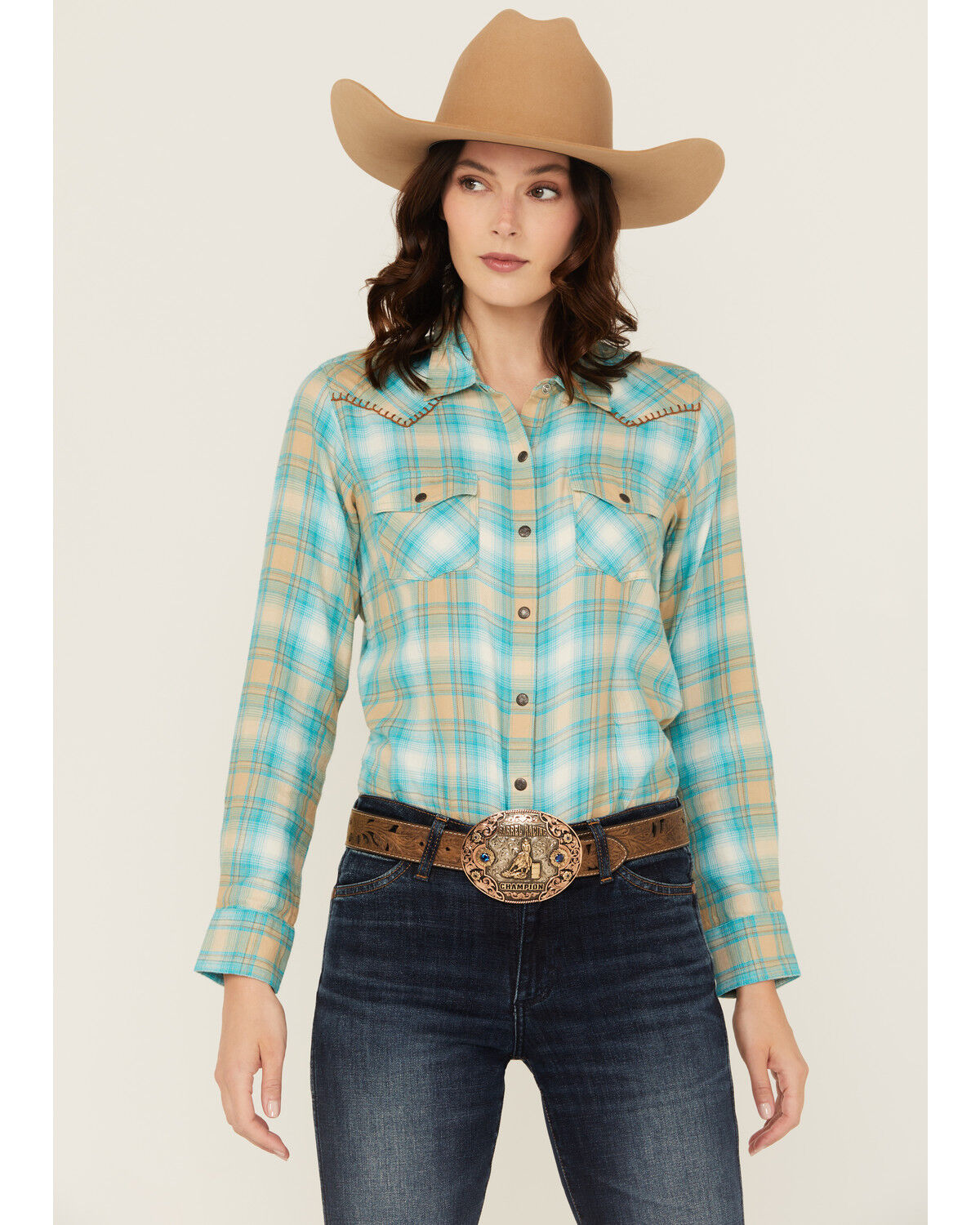 Women's Ariat Plaid Print Long Sleeve Snap Western Shirt