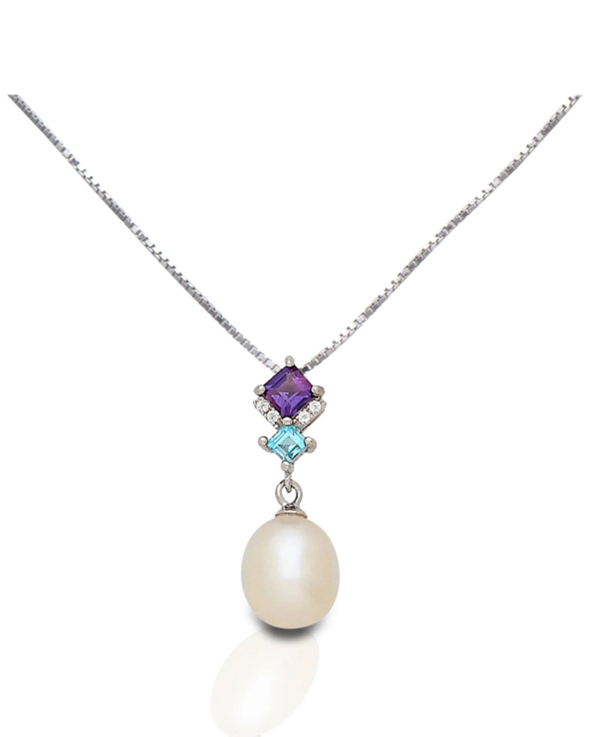 Women's Kelly Herd Amethyst & Topaz Teardrop Pearl Pendant Silver Neck
