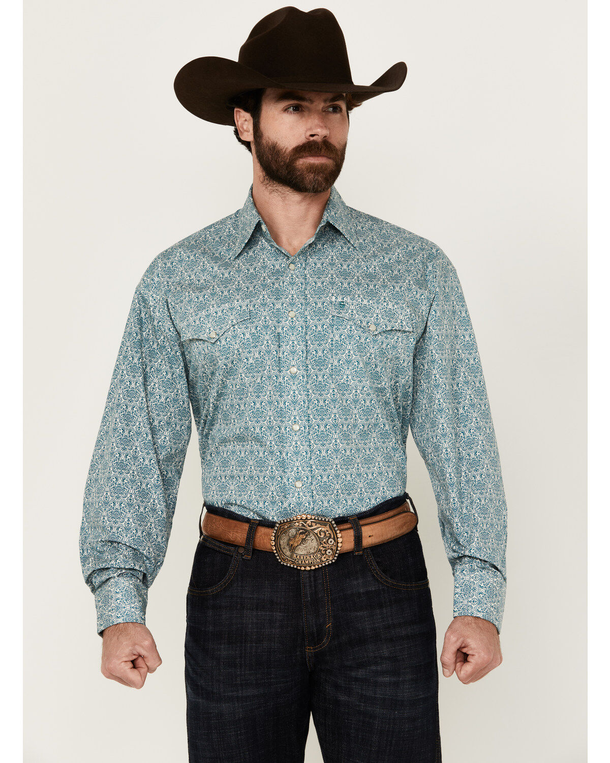 Men's Stetson Medallion Print Long Sleeve Snap Western Shirt