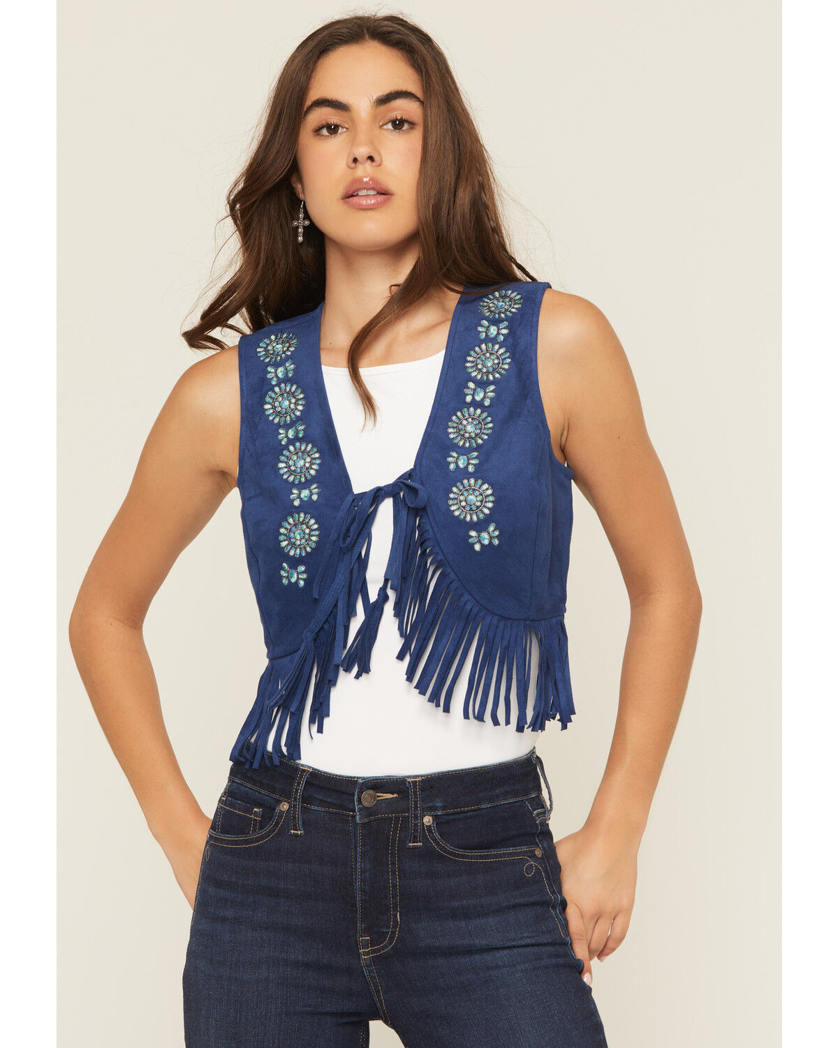 Women's Shyanne Embroidered Faux Suede Cropped Vest