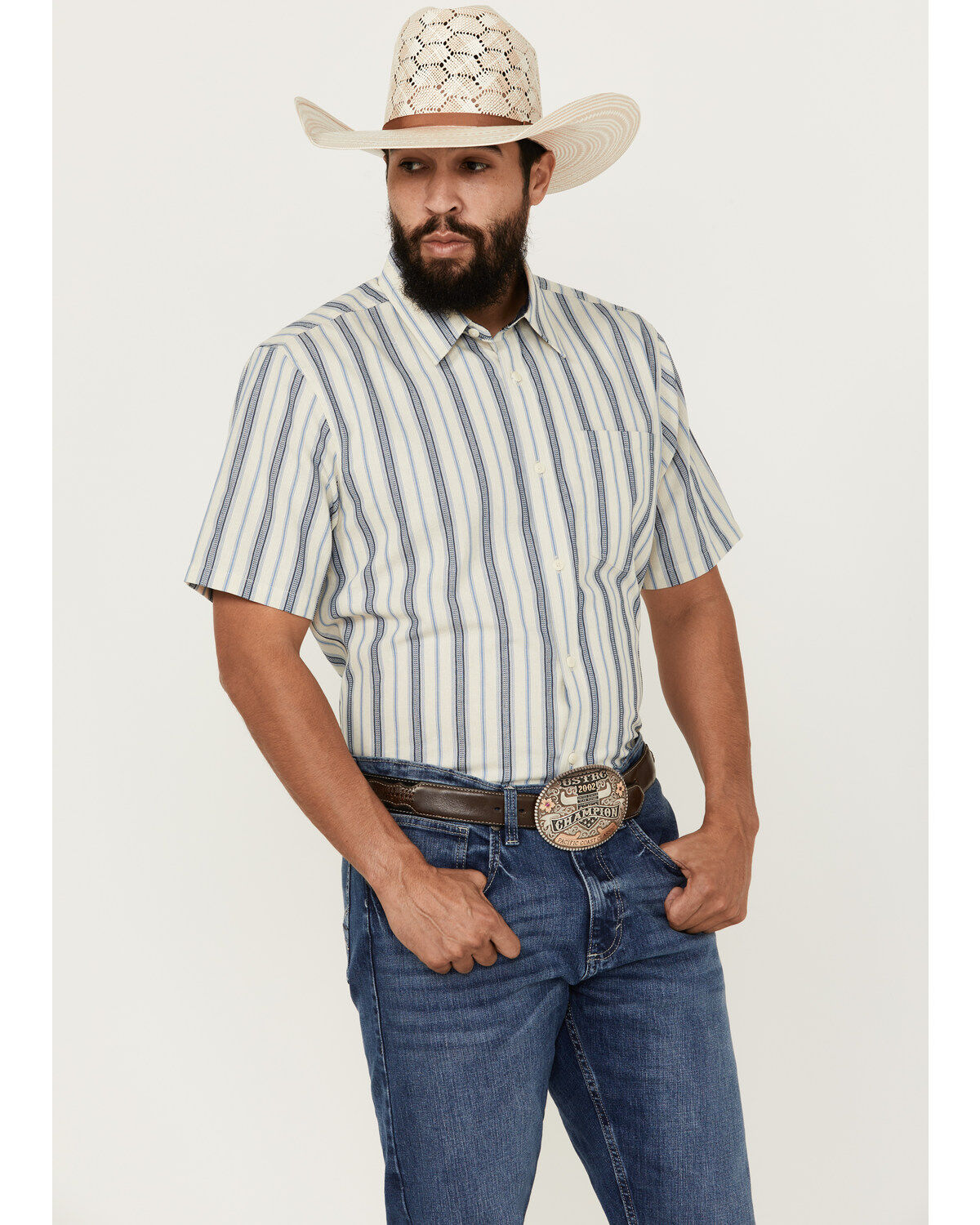 Men's Cody James Gunsmoke Dobby Striped Button-Down Short Sleeve Weste