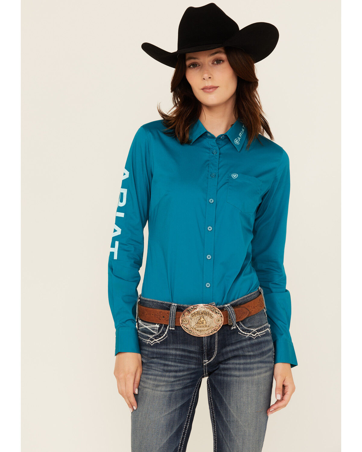 Women's Ariat Team Kirby Logo Long Sleeve Button-Down Stretch Western