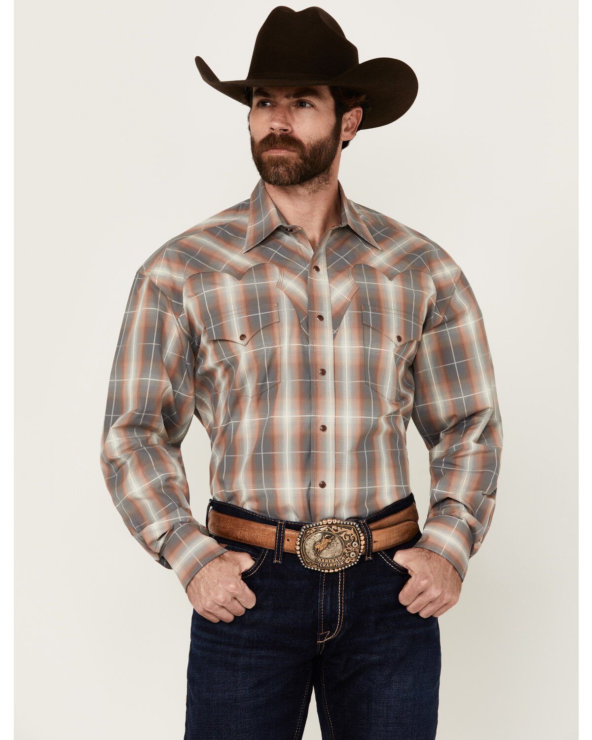 Men's Stetson Plaid Print Long Sleeve Snap Western Shirt