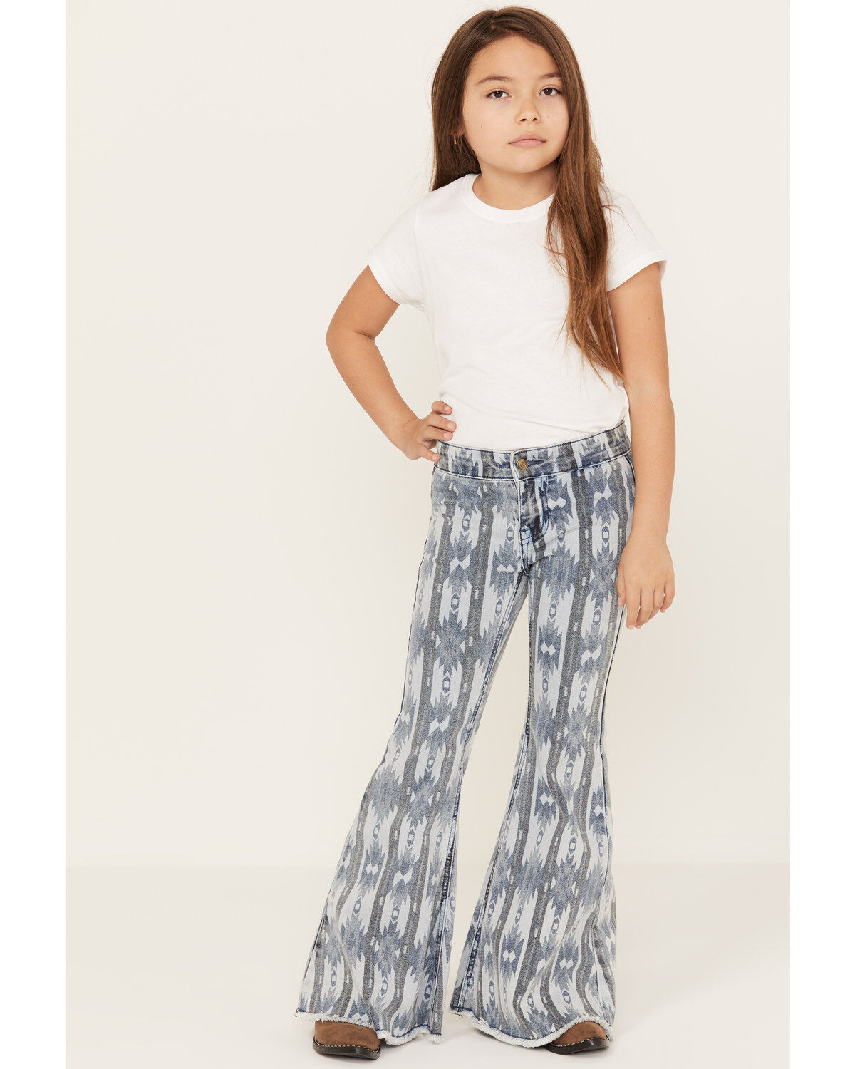 Girls' Rock & Roll Denim Southwestern Stripe Print Flare Jeans