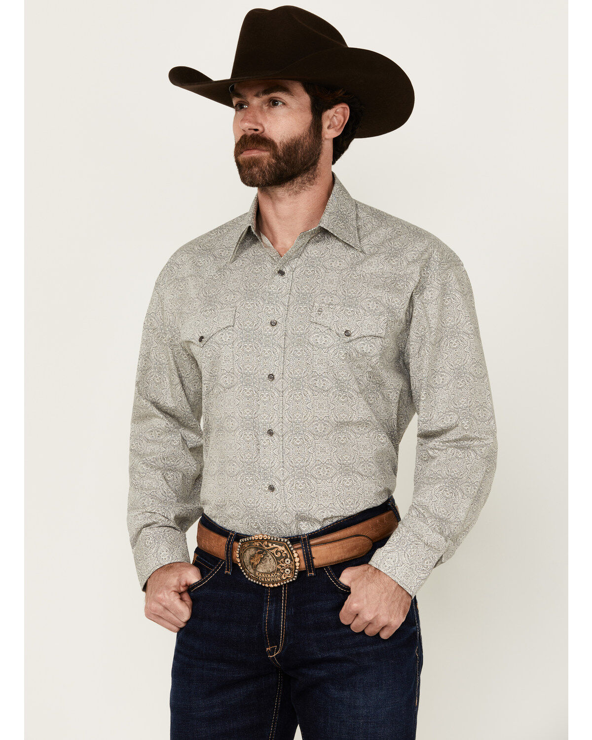 Men's Stetson Medallion Print Long Sleeve Snap Western Shirt