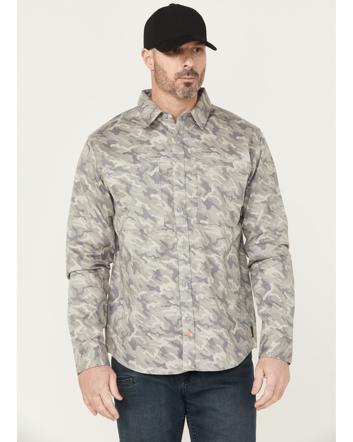 Men's Hawx FR Camo Print Long Sleeve Button-Down Stretch Work Shirt