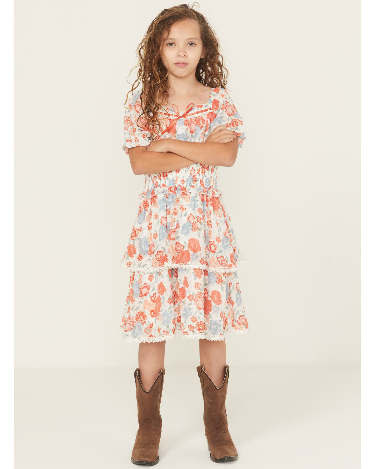 Girls' Ash & Violet Floral Chiffon Dot Short Sleeve Mini Dress