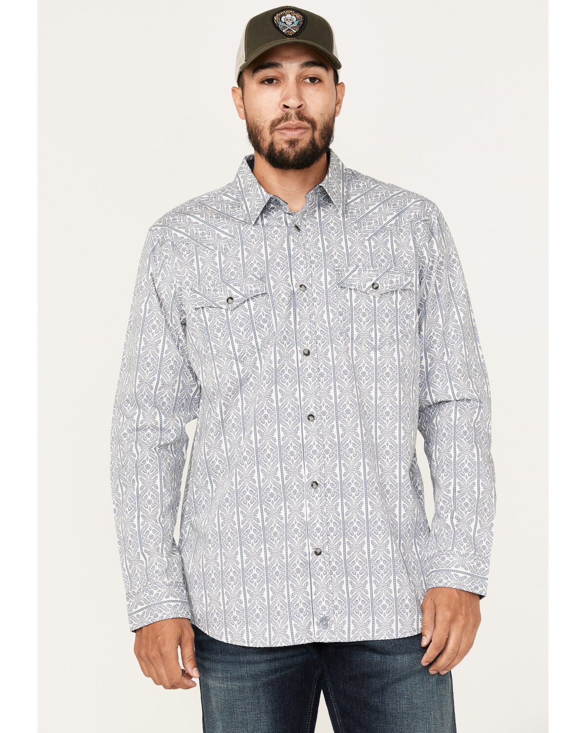 Men's Moonshine Spirit Island Time Floral Striped Long Sleeve Snap Wes