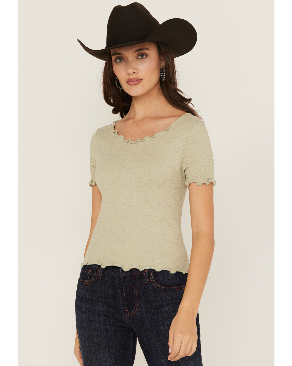 Women's Fornia Jacquard Lettuce Edge Top